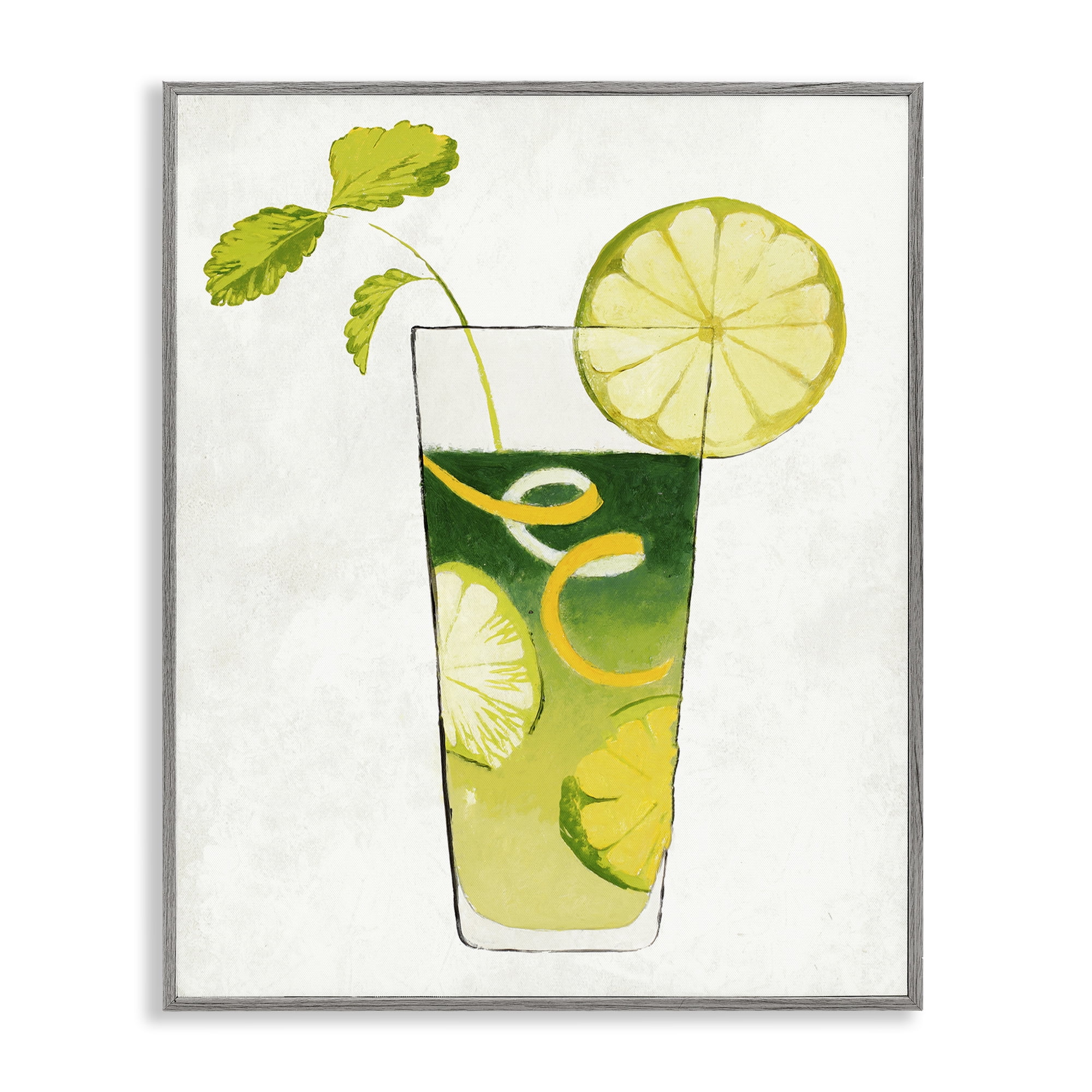 Stupell Industries Summer Cocktail Lime Mint Gray Framed Giclee Art, design by Lorenzo Collective