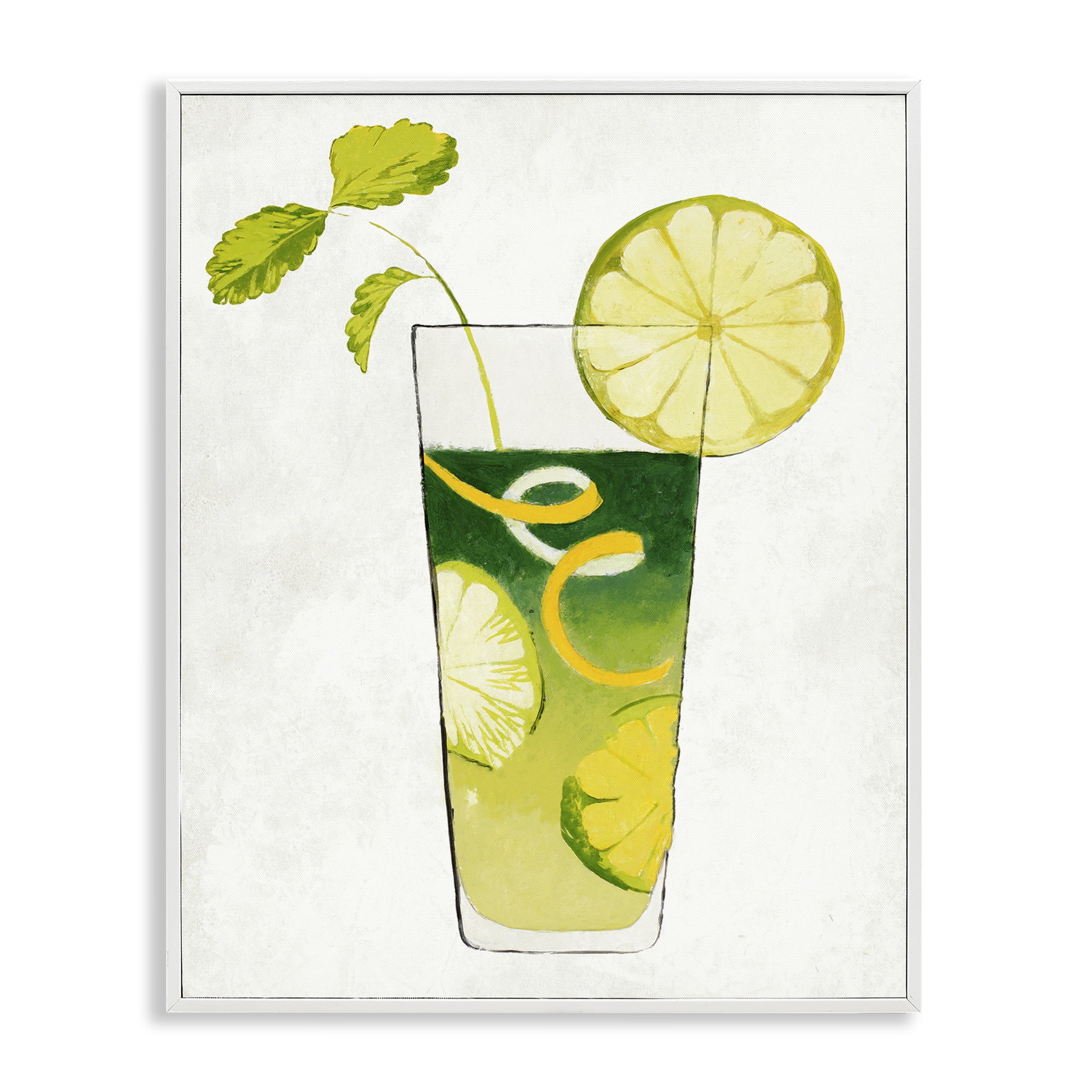Stupell Industries Summer Cocktail Lime Mint White Framed Giclee Art, design by Lorenzo Collective