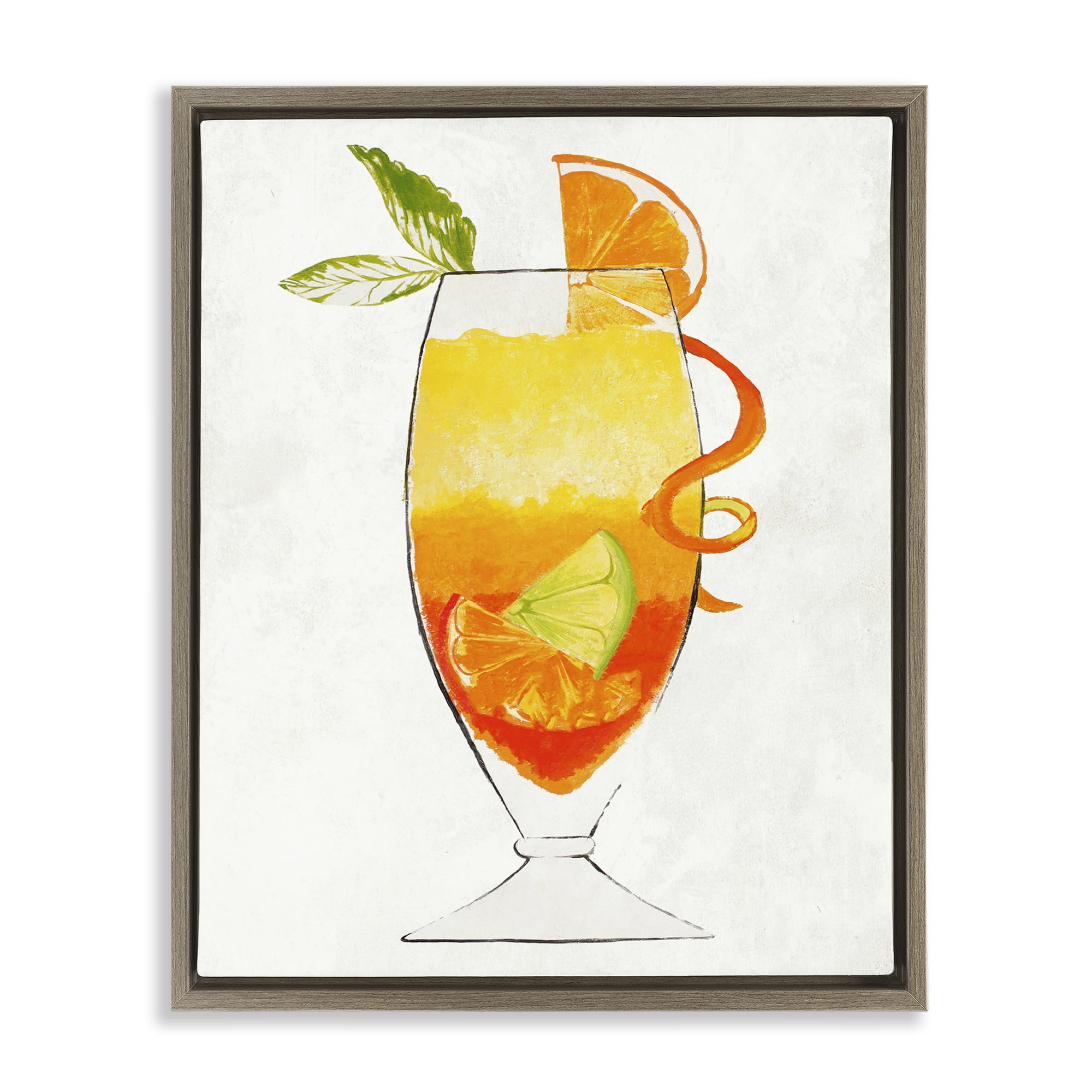 Stupell Industries Summer Cocktail Orange Fruit Brown Framed Floater Canvas Wall Art, design by Lorenzo Collective
