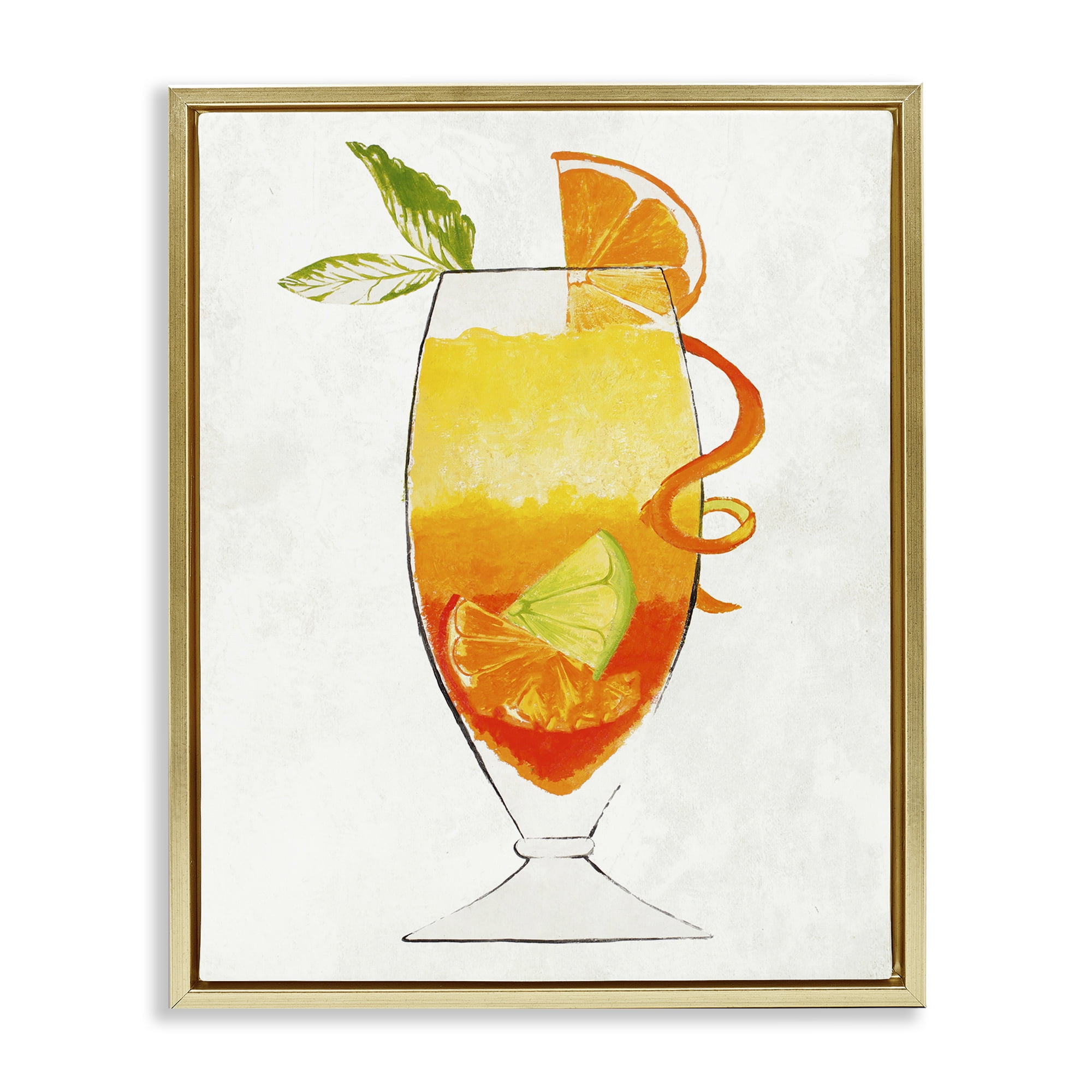 Stupell Industries Summer Cocktail Orange Fruit Gold Framed Floater Canvas Wall Art, design by Lorenzo Collective