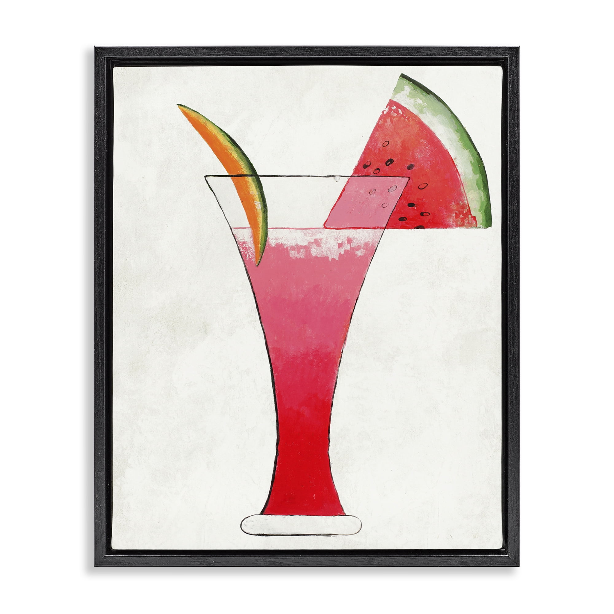 Stupell Industries Summer Cocktail Watermelon Slice Black Framed Floater Canvas Wall Art, design by Lorenzo Collective
