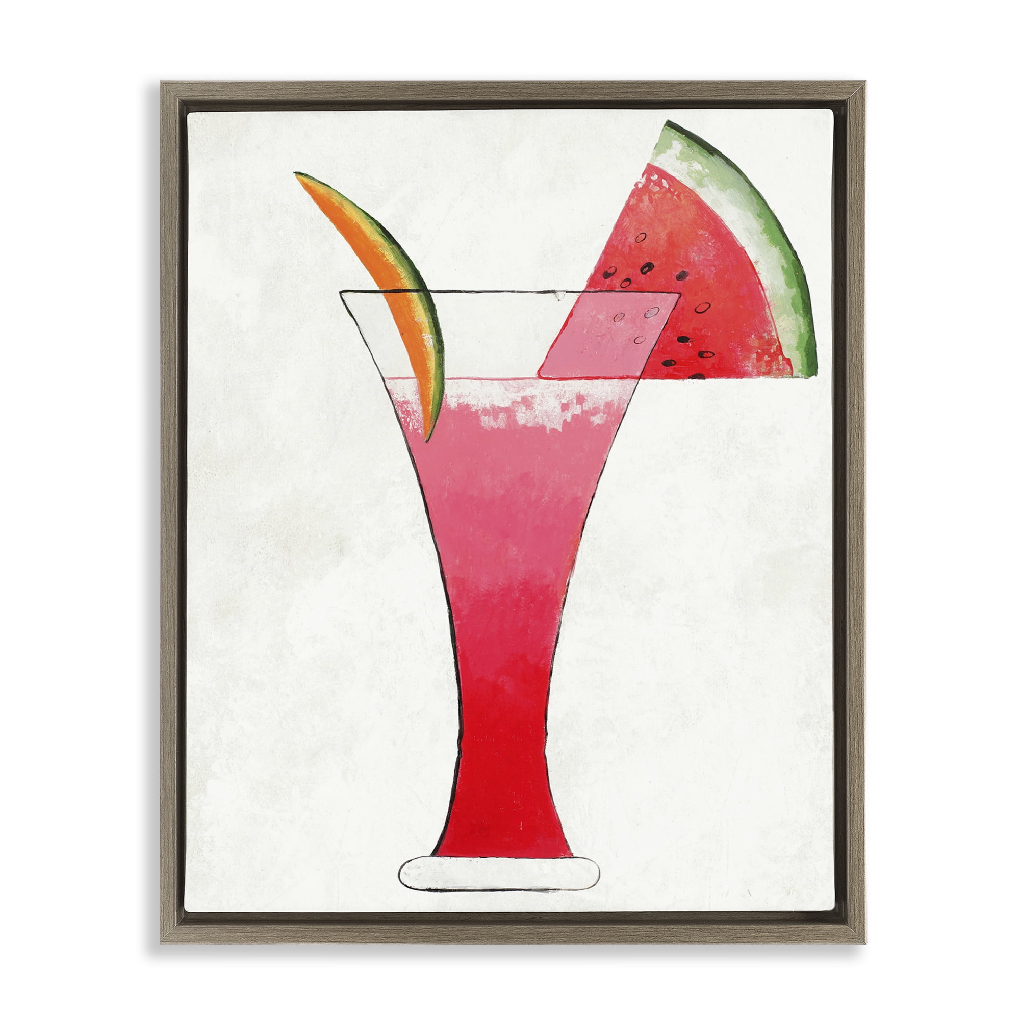 Stupell Industries Summer Cocktail Watermelon Slice Brown Framed Floater Canvas Wall Art, design by Lorenzo Collective