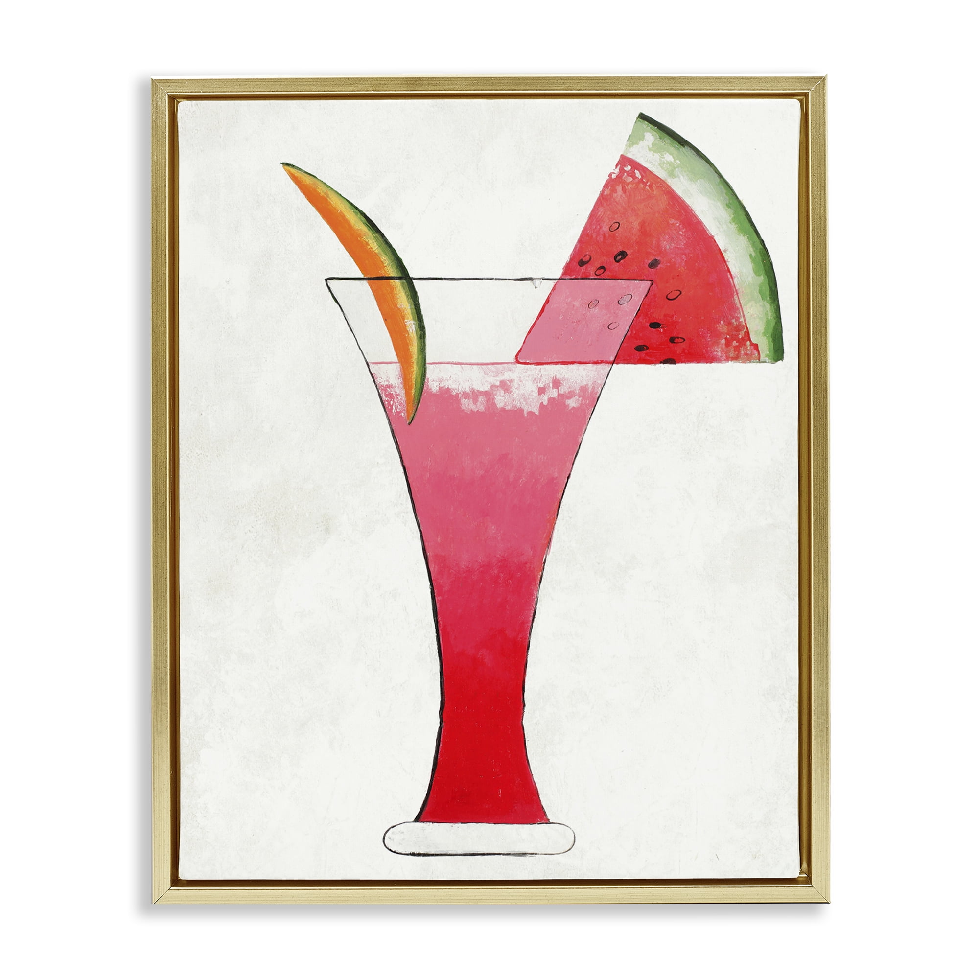 Stupell Industries Summer Cocktail Watermelon Slice Gold Framed Floater Canvas Wall Art, design by Lorenzo Collective