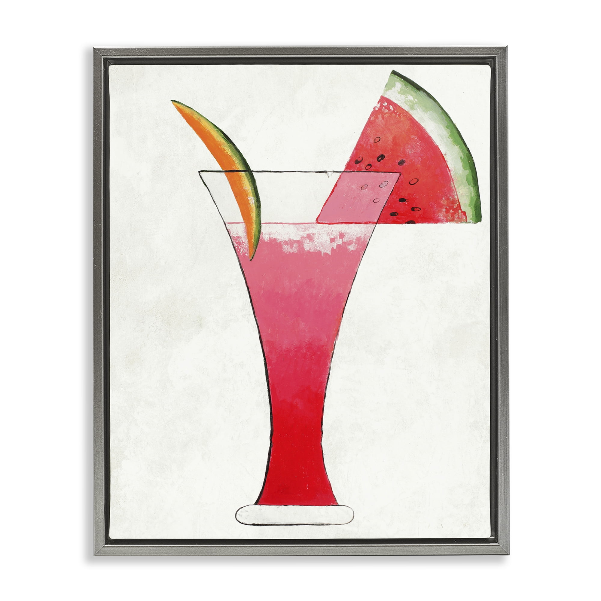 Stupell Industries Summer Cocktail Watermelon Slice Gray Framed Floater Canvas Wall Art, design by Lorenzo Collective