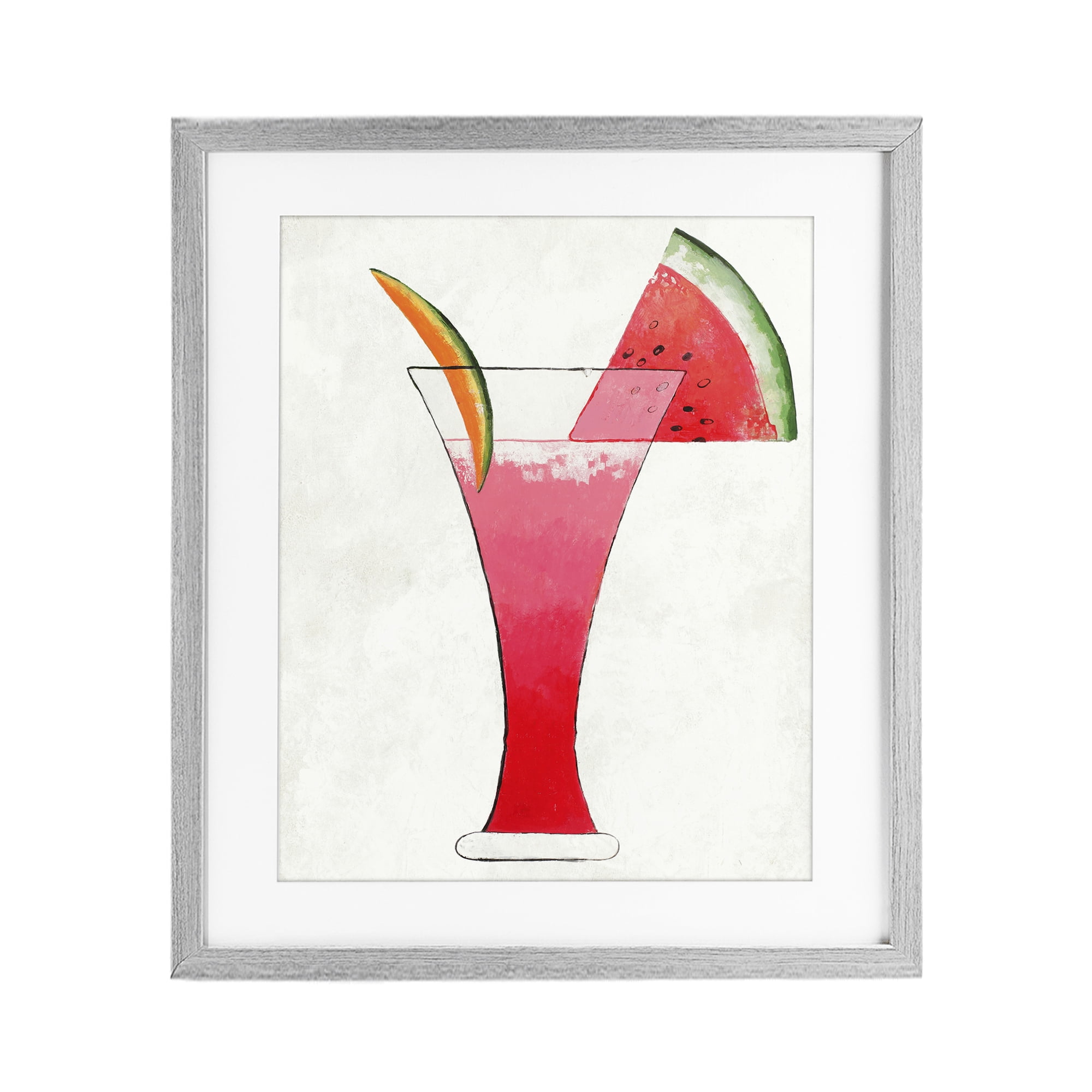 Stupell Industries Summer Cocktail Watermelon Slice Gray Framed Print Under Glass, design by Lorenzo Collective