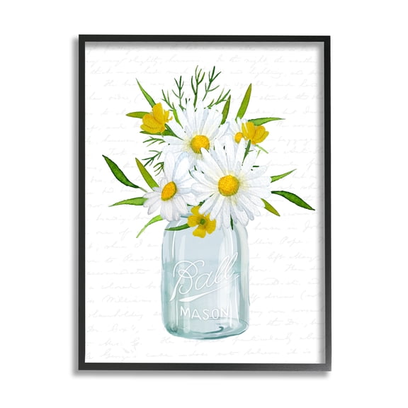 Stupell Industries Summer Daisies Arrangement Country Bouquet Vintage Script Graphic Art Black Framed Art Print Wall Art, Design by Lettered and Lined