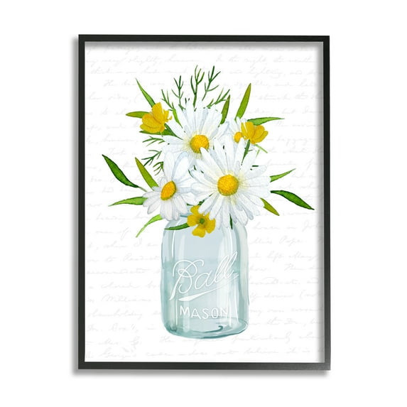 Stupell Industries Summer Daisies Arrangement Country Bouquet Vintage Script Graphic Art Black Framed Art Print Wall Art, Design by Lettered and Lined