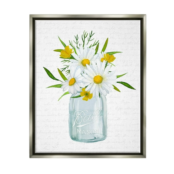 Stupell Industries Summer Daisies Arrangement Country Bouquet Vintage Script Graphic Art Luster Gray Floating Framed Canvas Print Wall Art, Design by Lettered and Lined