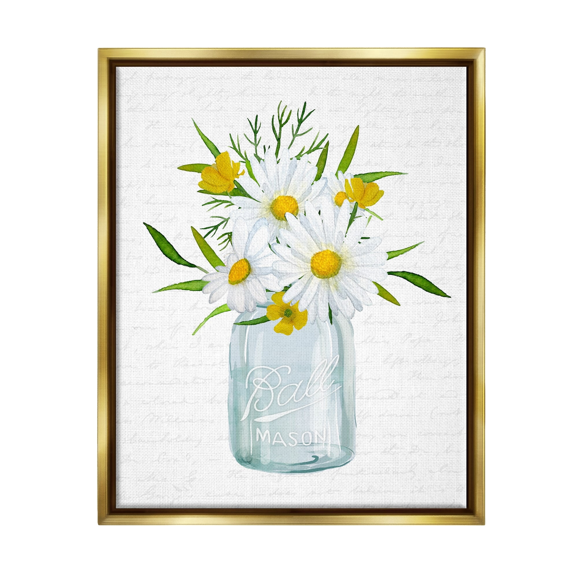 Stupell Industries Summer Daisies Arrangement Country Bouquet Vintage Script Graphic Art Metallic Gold Floating Framed Canvas Print Wall Art, Design by Lettered and Lined