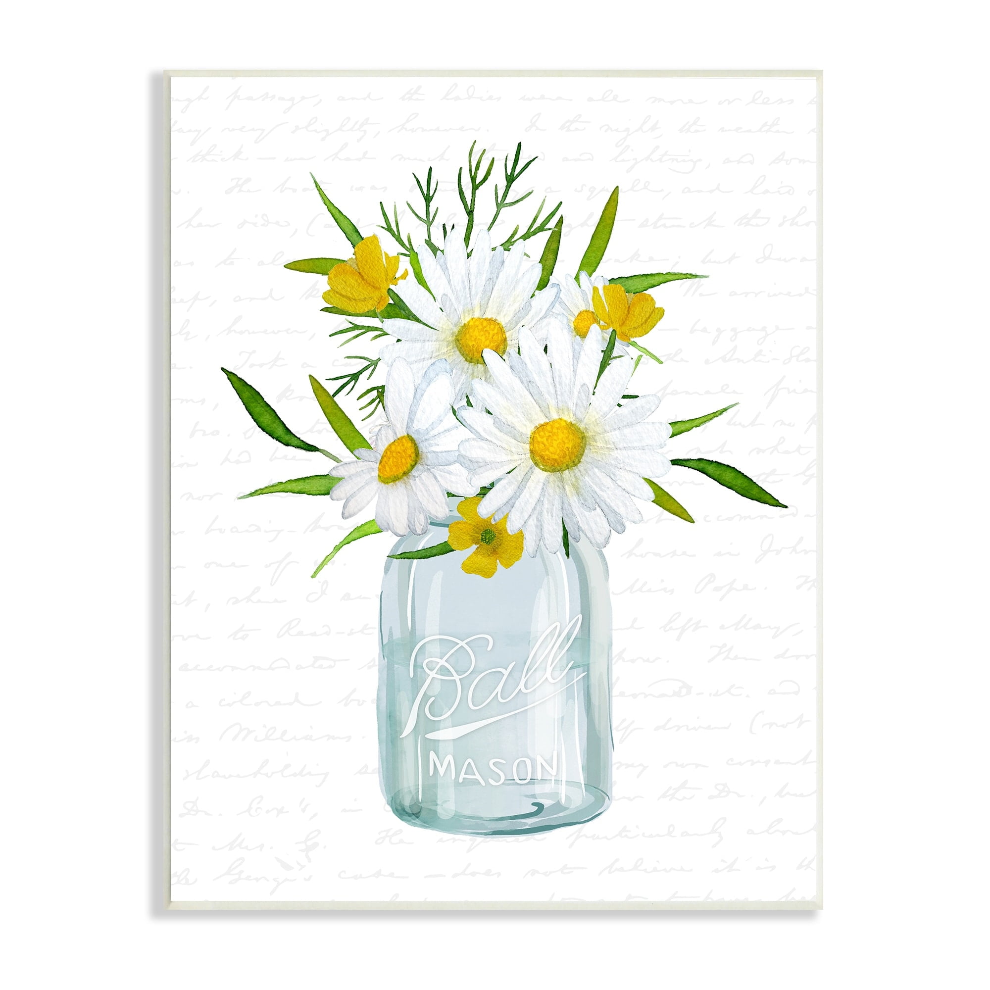 Stupell Industries Summer Daisies Arrangement Country Bouquet Vintage Script Graphic Art Unframed Art Print Wall Art, Design by Lettered and Lined