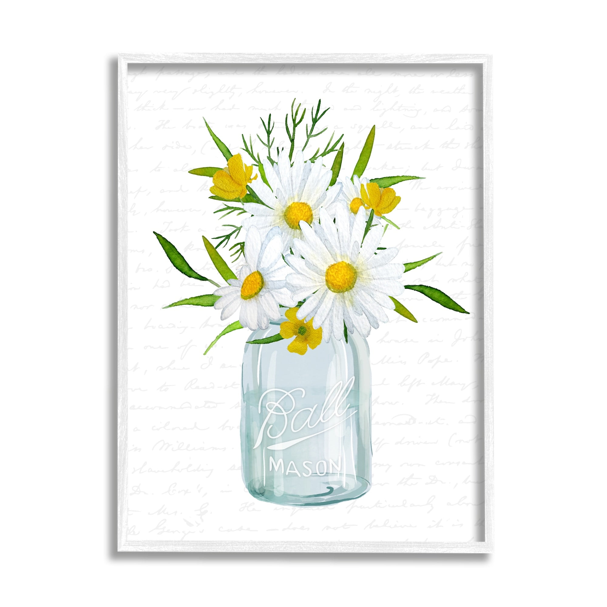 Stupell Industries Summer Daisies Arrangement Country Bouquet Vintage Script Graphic Art White Framed Art Print Wall Art, Design by Lettered and Lined