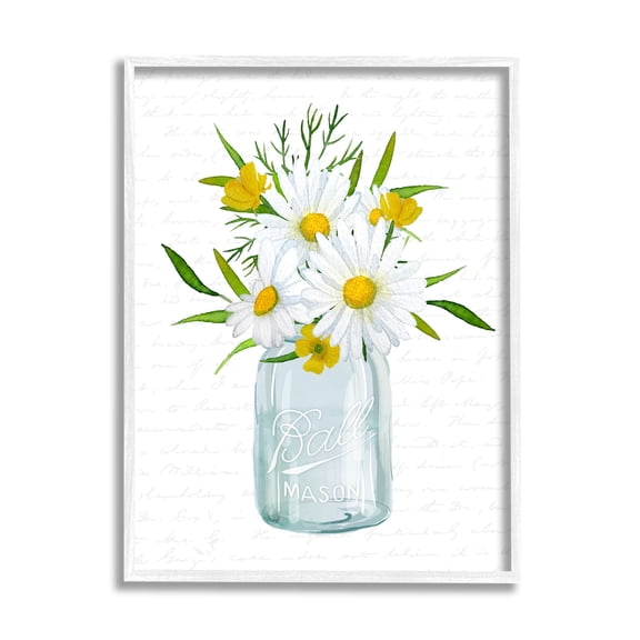 Stupell Industries Summer Daisies Arrangement Country Bouquet Vintage Script Graphic Art White Framed Art Print Wall Art, Design by Lettered and Lined