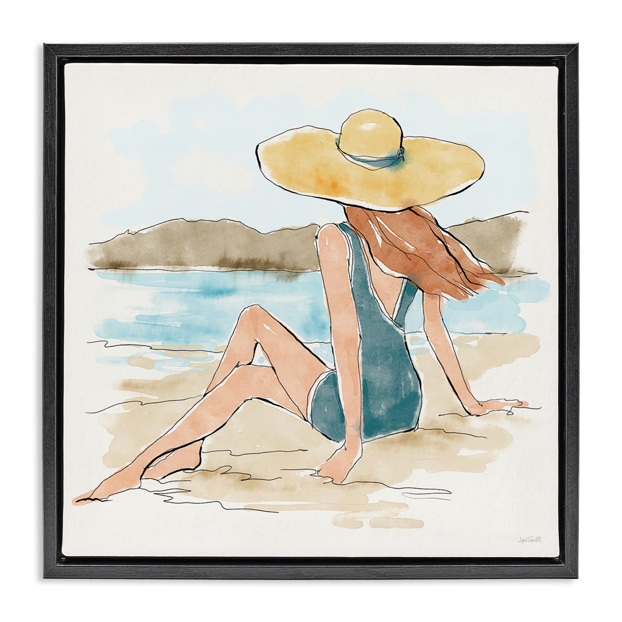 Stupell Industries Summer Day Beauty People Painting Black Floater Framed Canvas Art Print Wall Art, 18 x 18