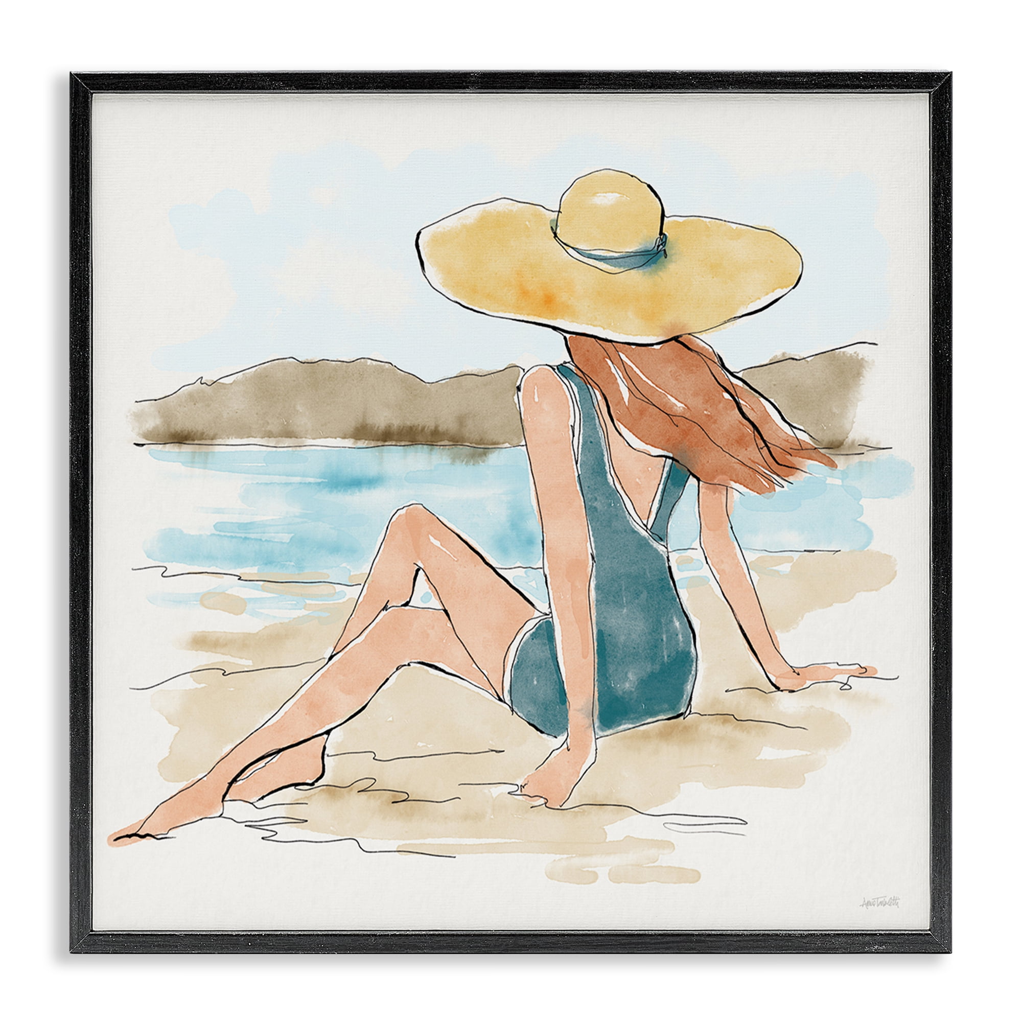 Stupell Industries Summer Day Beauty People Painting Black Framed Art Print Wall Art, 24 x 24