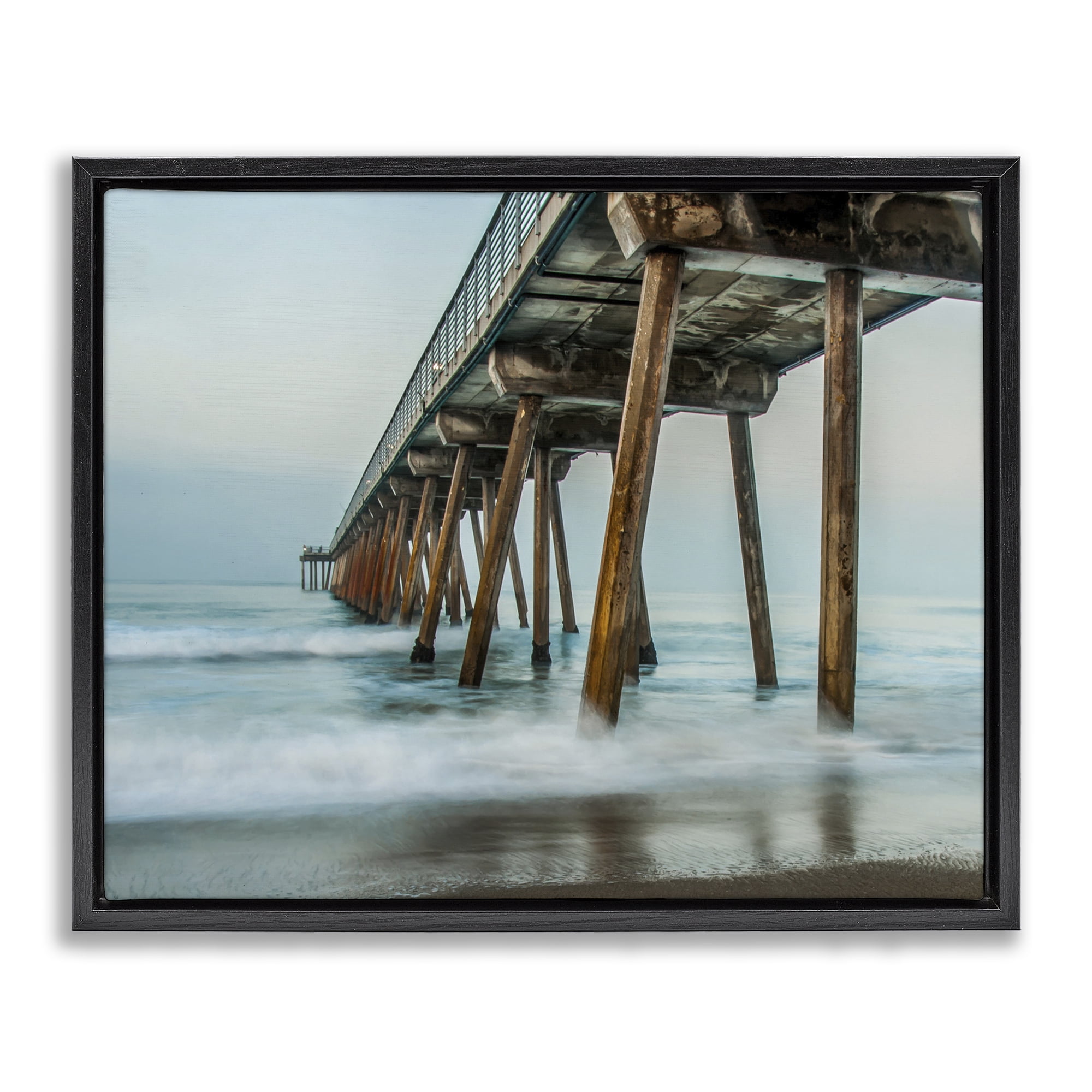Stupell Industries Summer Dock Splashes Landscape Photography Black Floater Framed Canvas Art Print Wall Art, 31 x 25