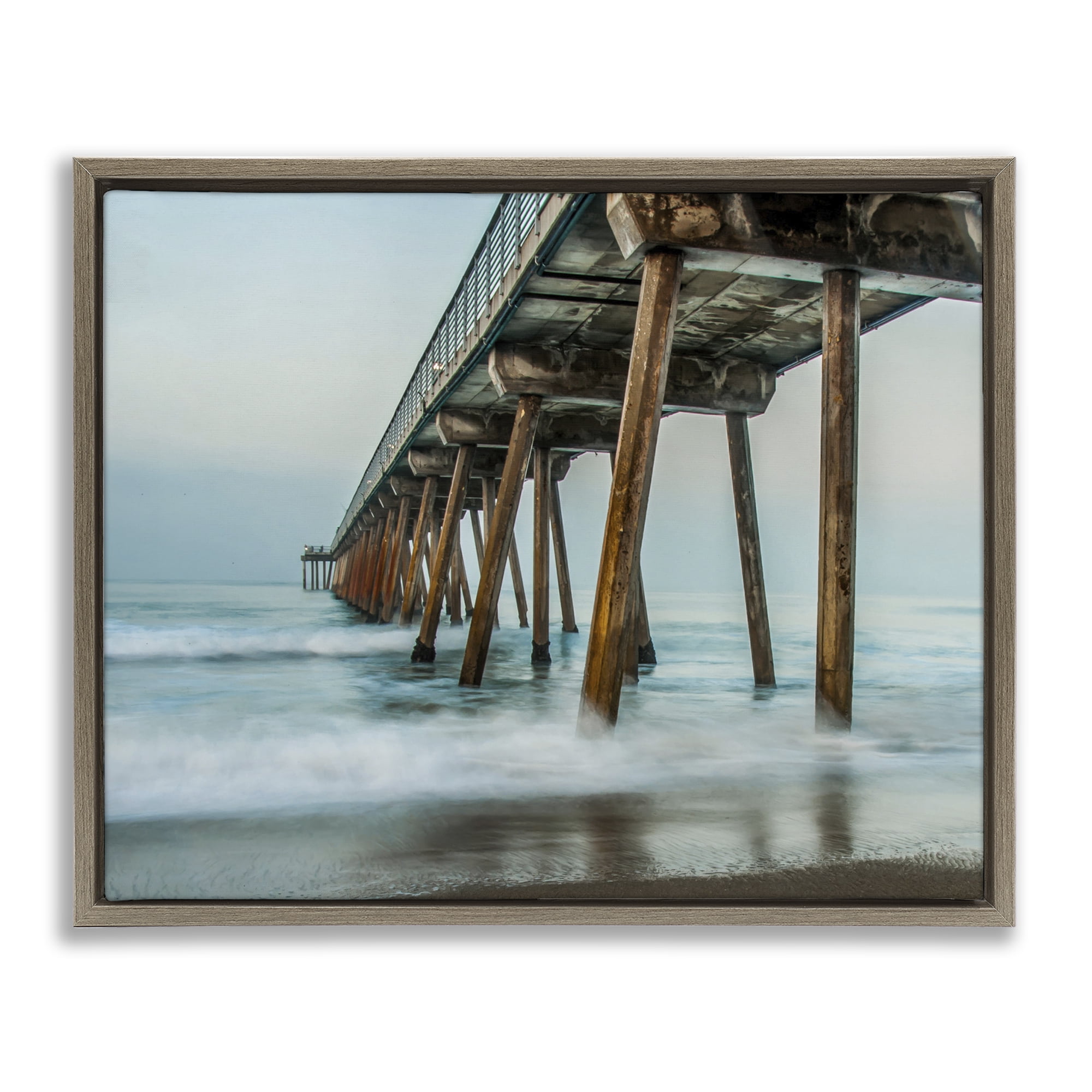 Stupell Industries Summer Dock Splashes Landscape Photography Brown Floater Framed Canvas Art Print Wall Art, 31 x 25