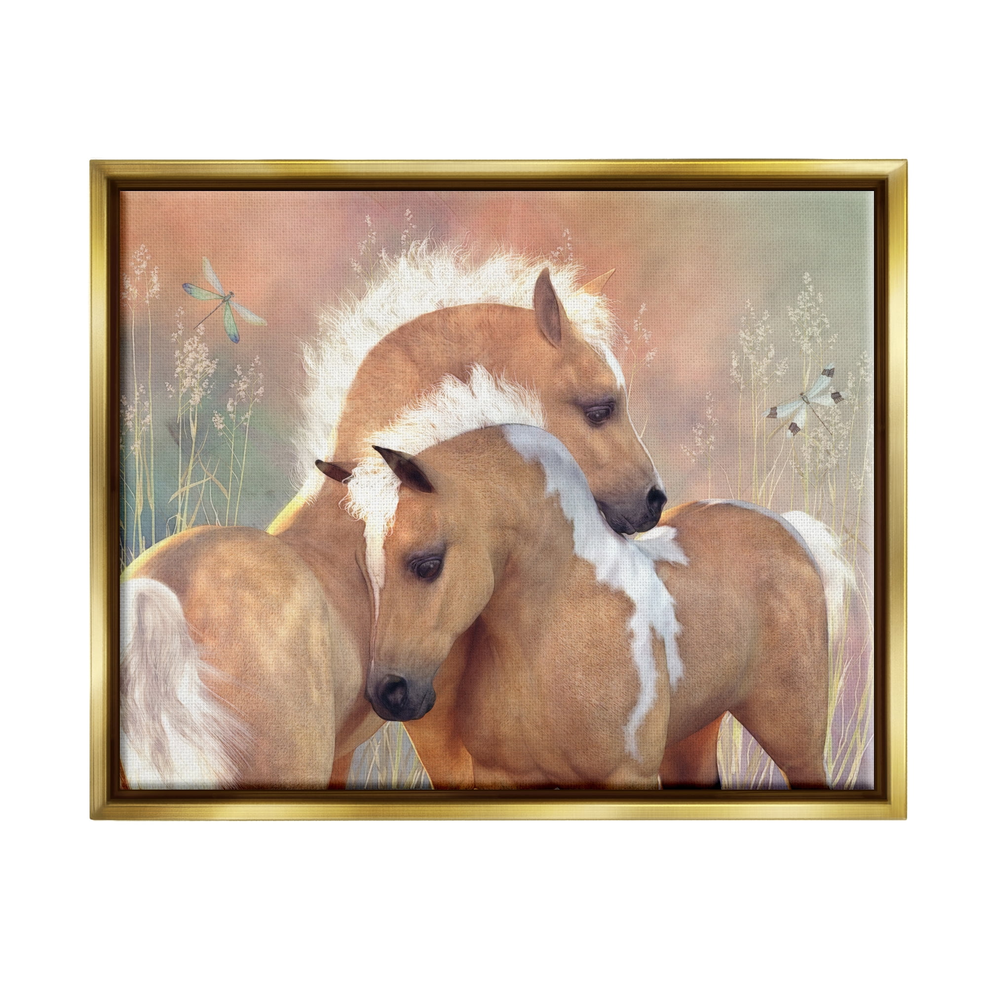 Stupell Industries Summer Dreams Horses Animals & Insects Painting Gold Floater Framed Canvas Art Print Wall Art, 21 x 17