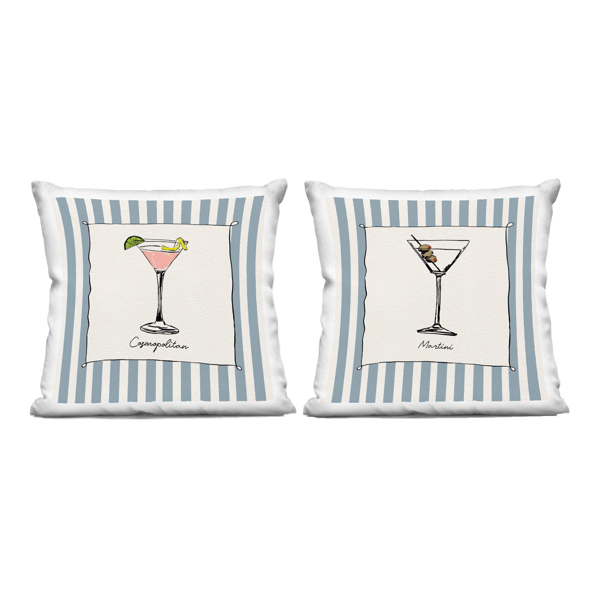 Stupell Industries Summer Drinks on Stripes 2 Piece Decorative Printed Throw Pillow Set, design by Susan Jill, 18 x 7 x 18