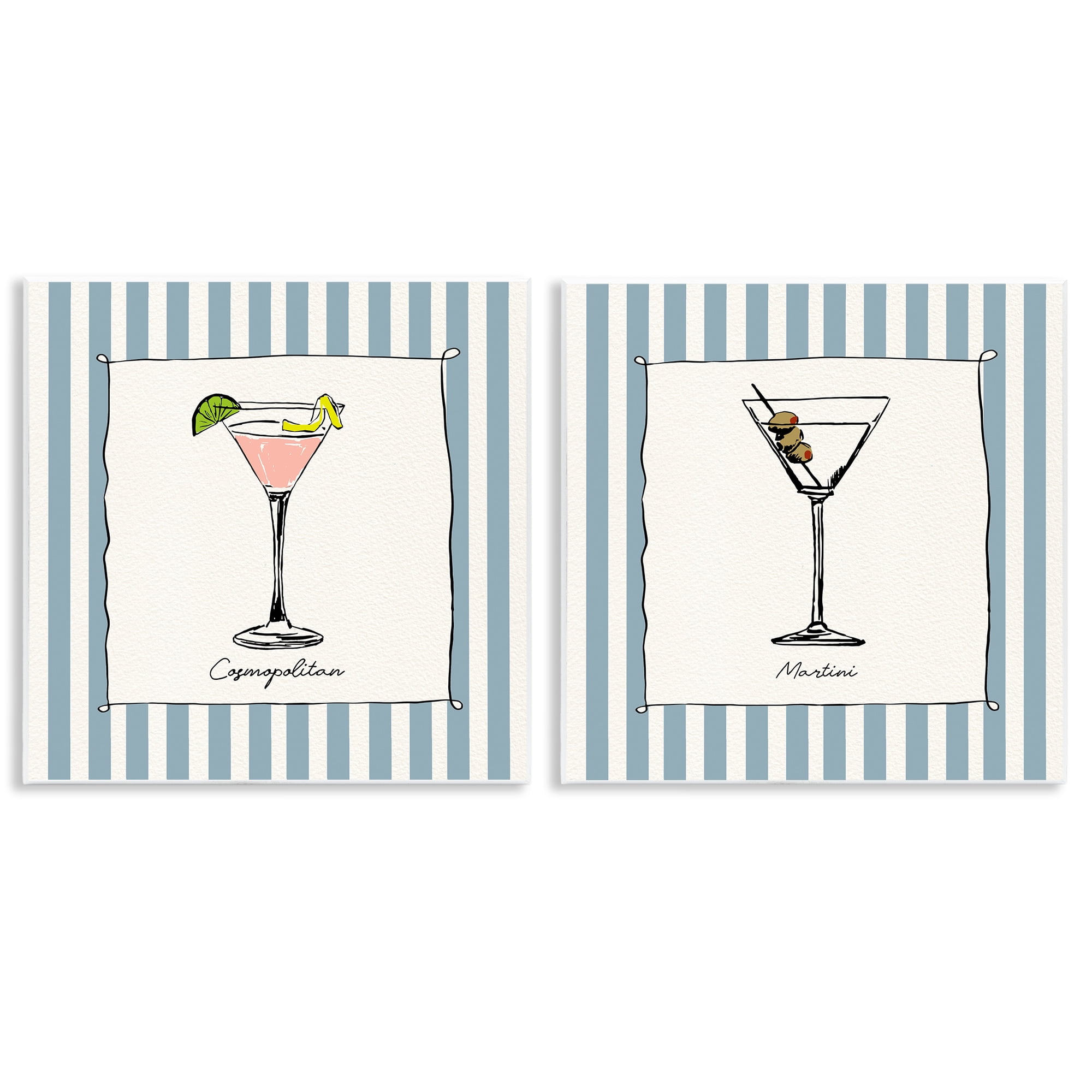 Stupell Industries Summer Drinks on Stripes 2 Piece Wall Plaque Art Set, design by Susan Jill