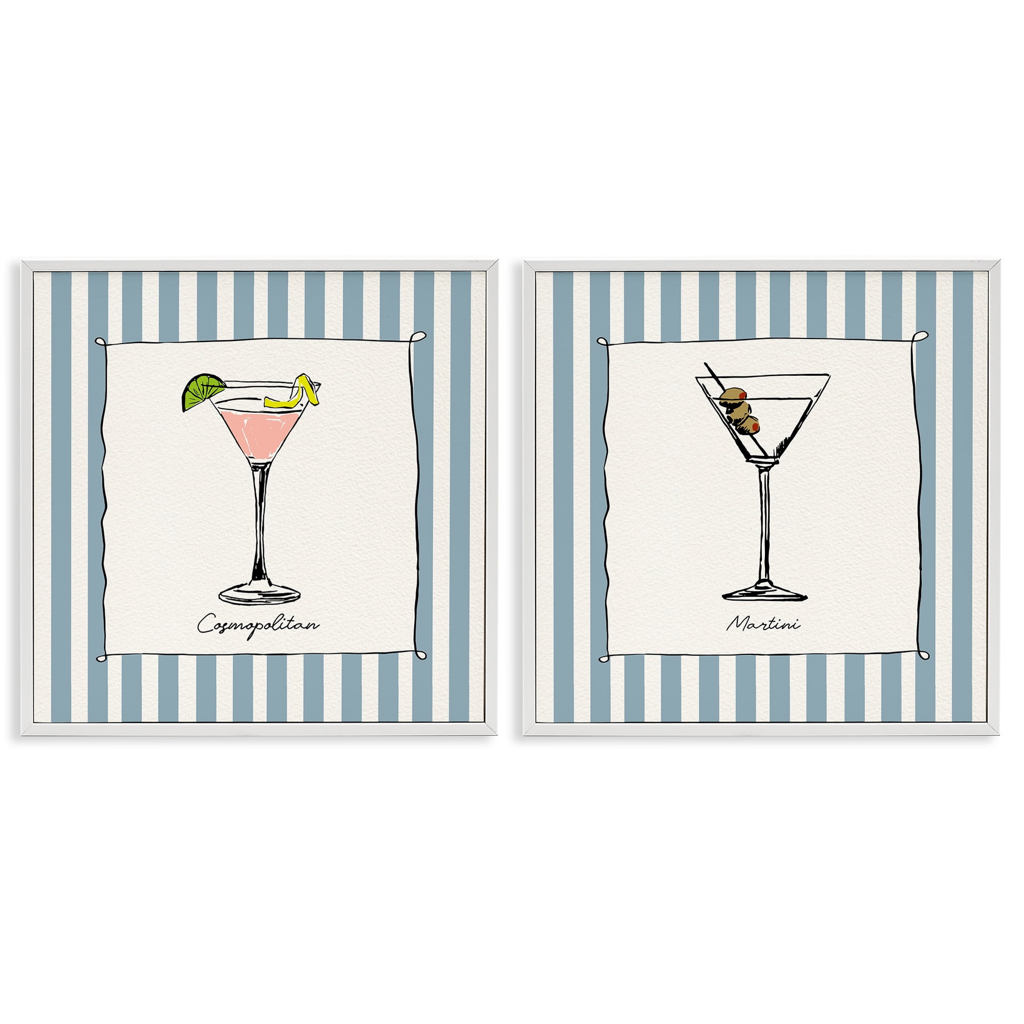 Stupell Industries Summer Drinks on Stripes 2 Piece White Framed Giclee Art Set, design by Susan Jill