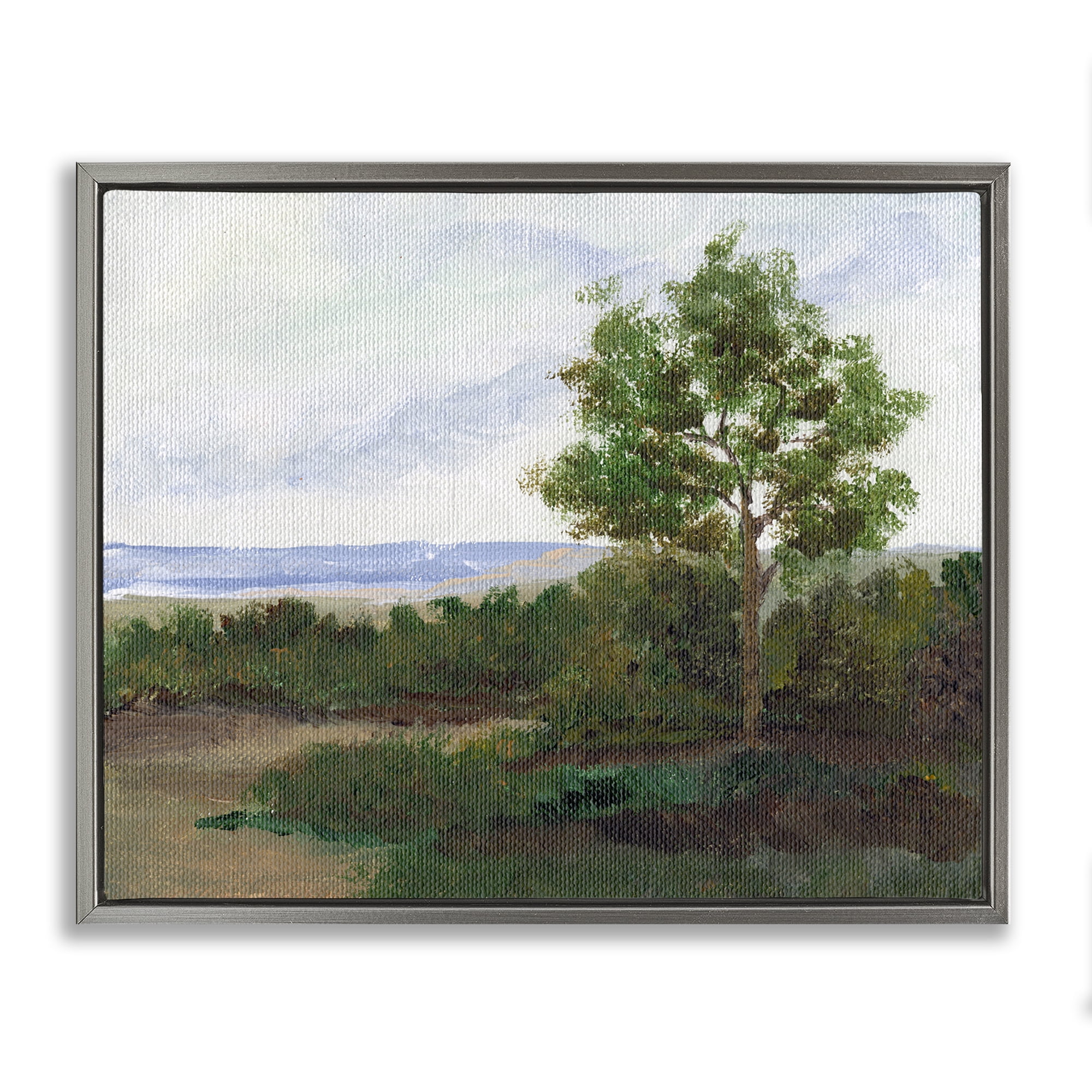 Stupell Industries Summer Evening Landscape Landscape & Nature Painting Gray Floater Framed Canvas Art Print Wall Art, 21 x 17