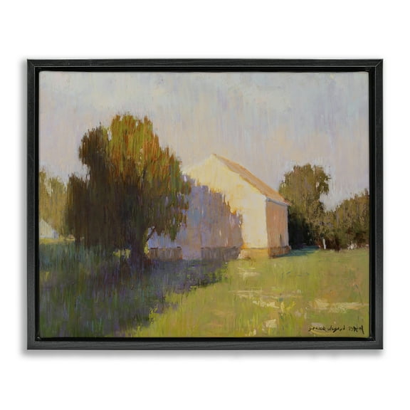 Stupell Industries Summer Farm View Landscape Painting Black Floater Framed Art Print Wall Art, 21 x 17