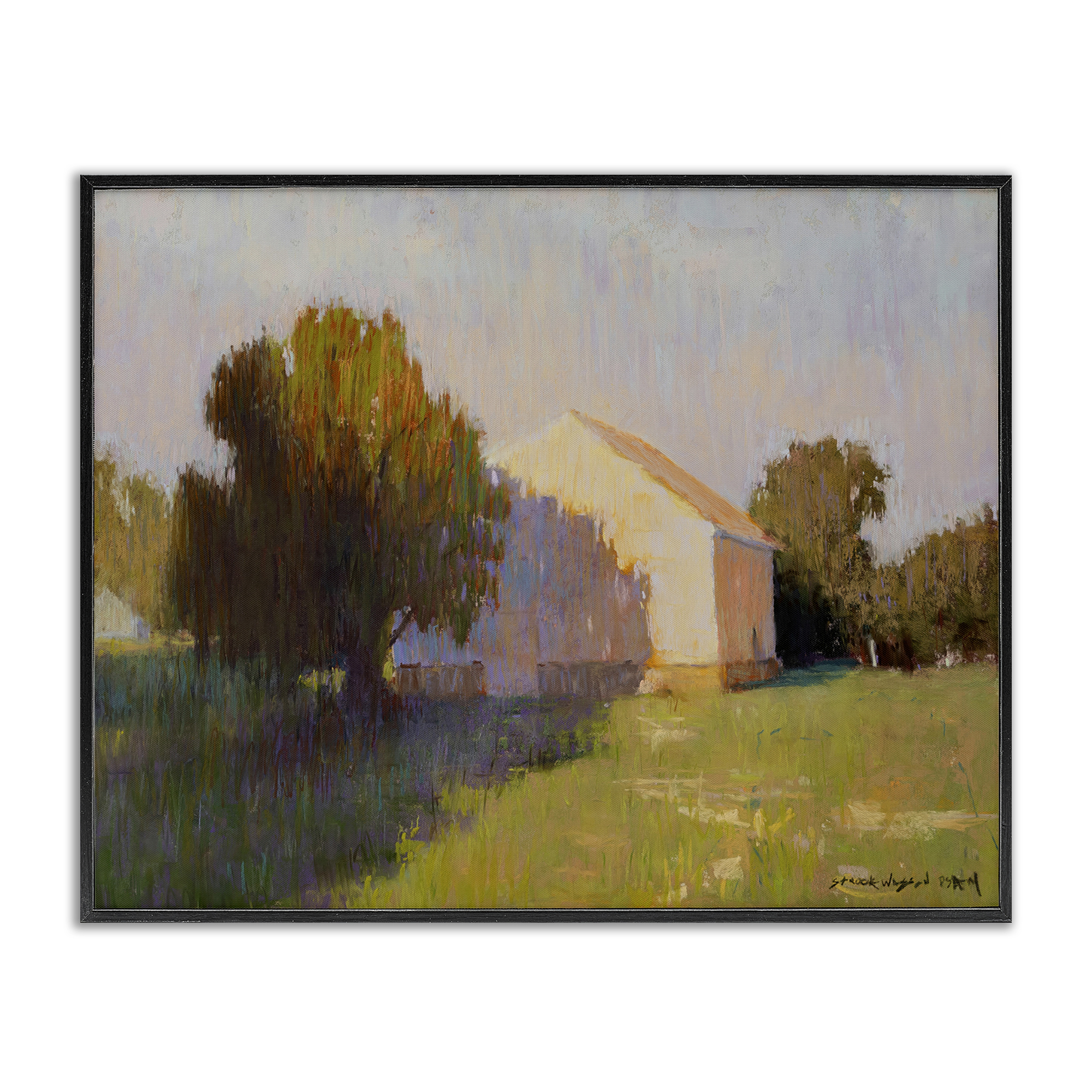 Stupell Industries Summer Farm View Landscape Painting Black Framed Art Print Wall Art, 30 x 24