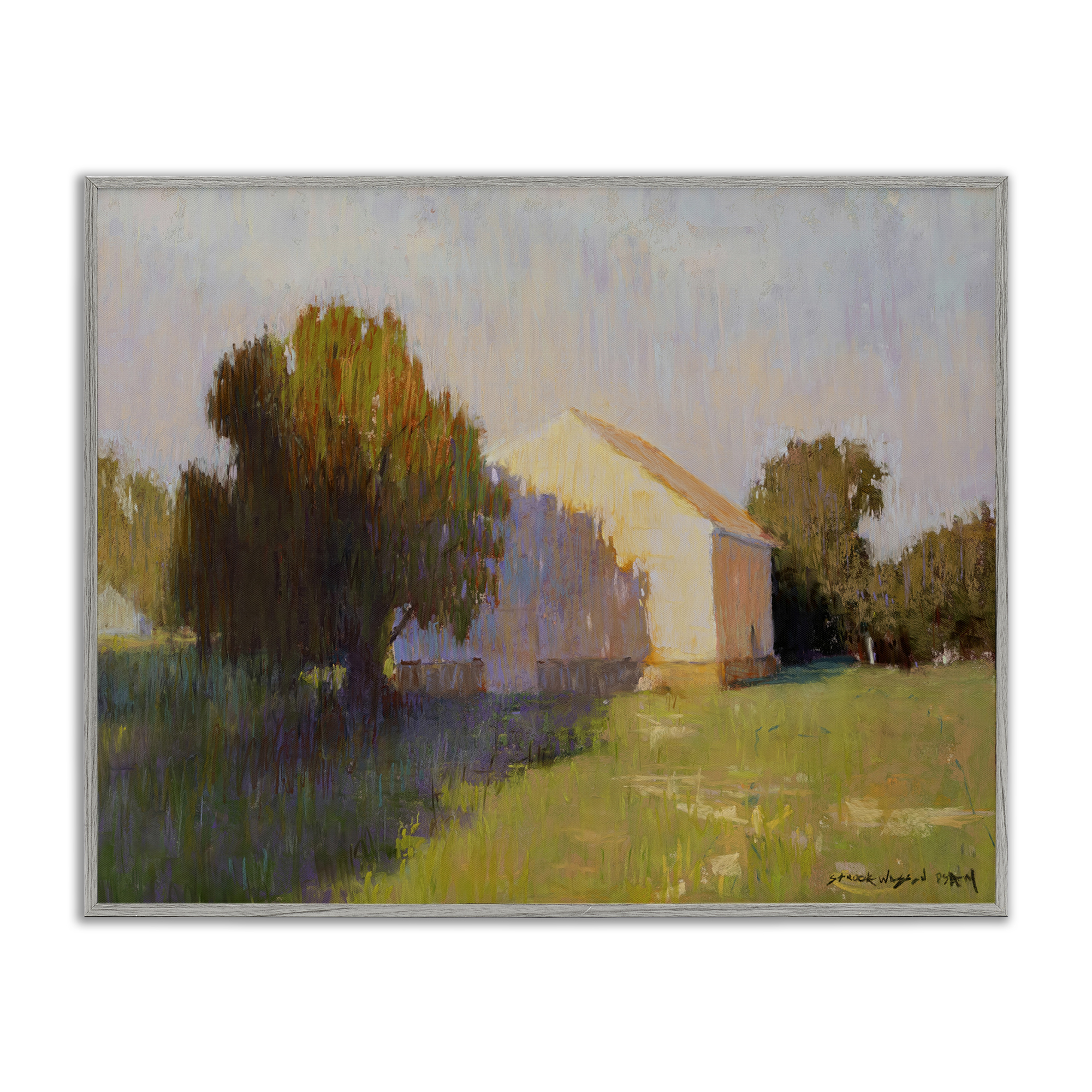 Stupell Industries Summer Farm View Landscape Painting Gray Framed Art Print Wall Art, 20 x 16