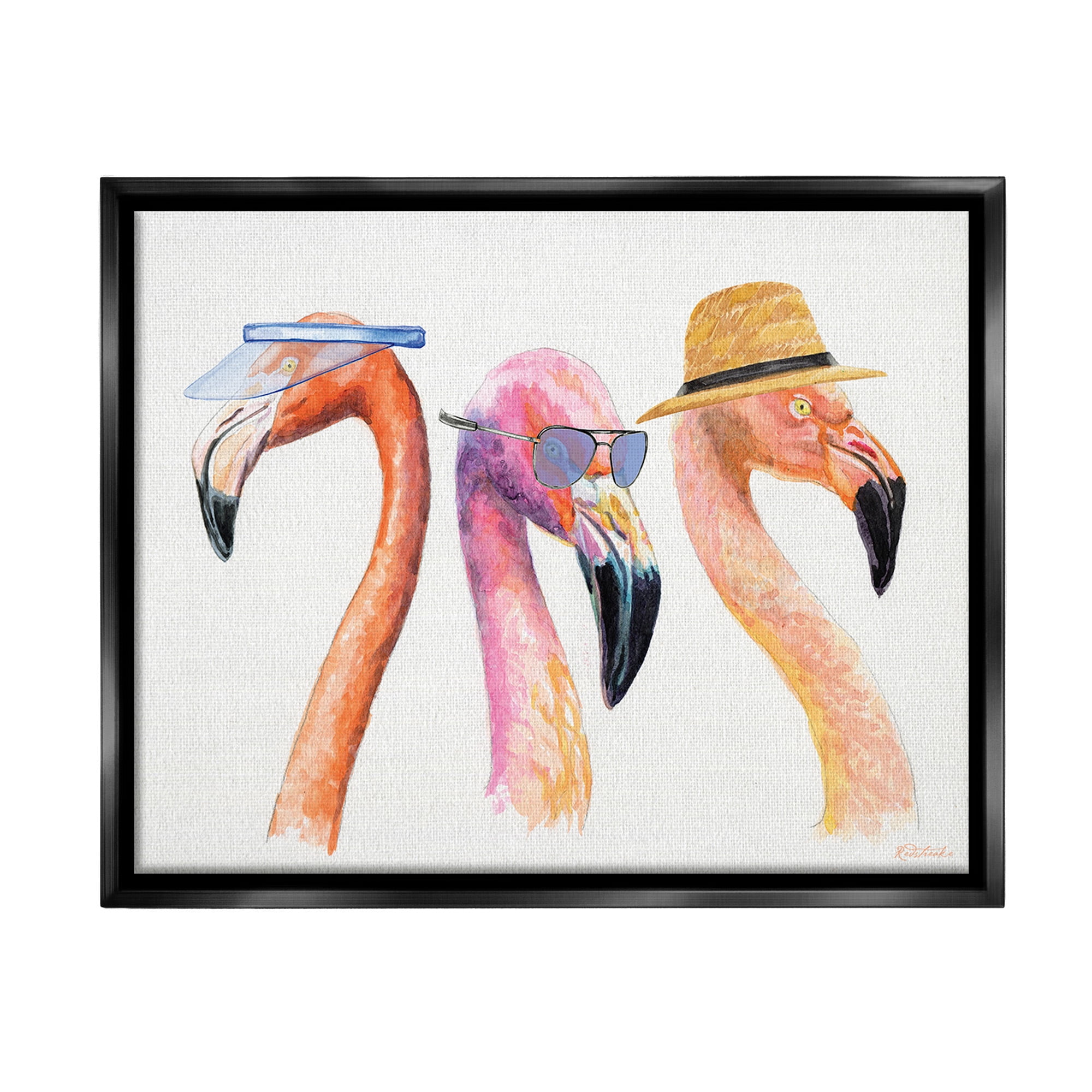 Stupell Industries Summer Flamingo Fashion Animals & Insects Painting Black Floater Framed Canvas Art Print Wall Art, 21 x 17