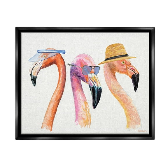 Stupell Industries Summer Flamingo Fashion Animals & Insects Painting Black Floater Framed Canvas Art Print Wall Art, 21 x 17