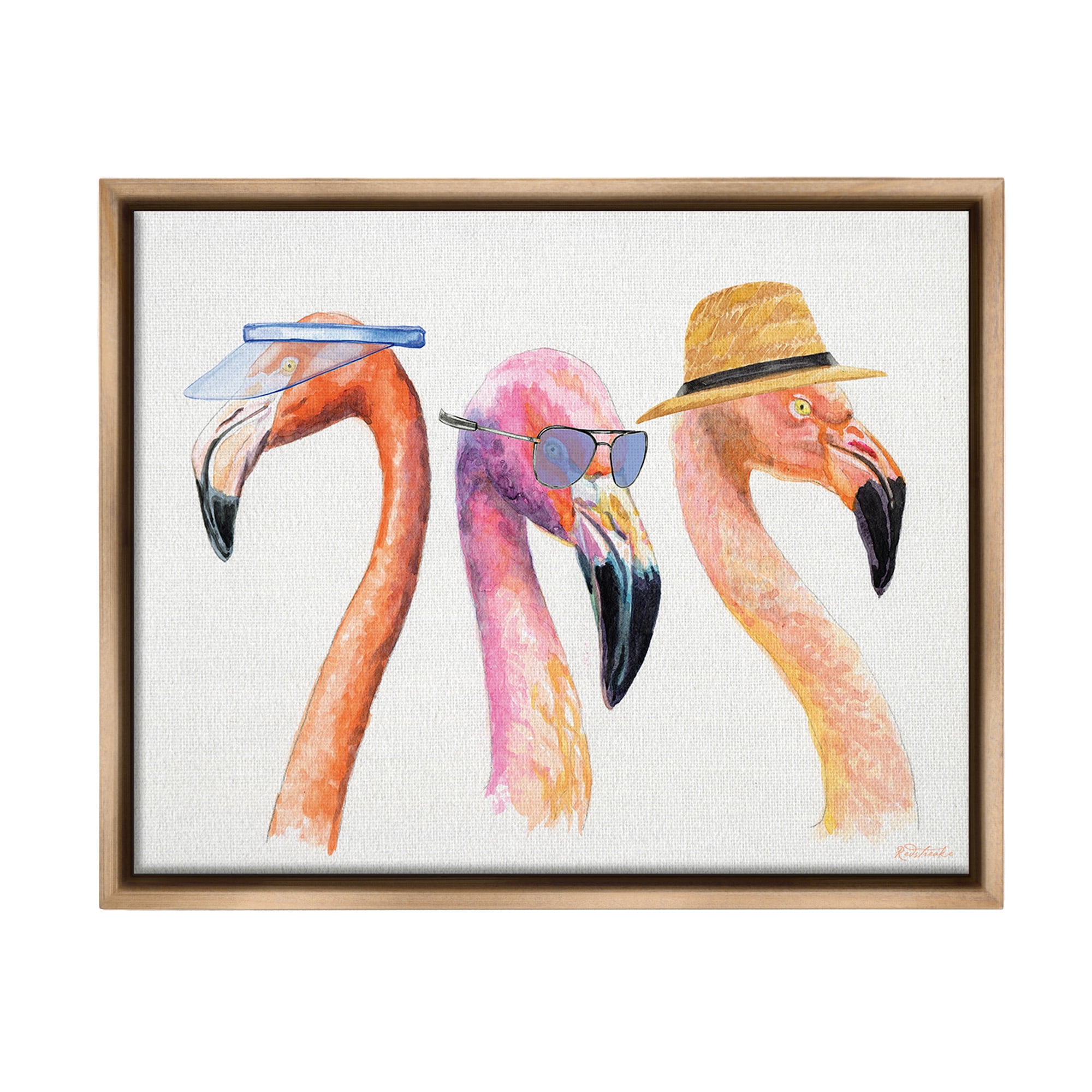 Stupell Industries Summer Flamingo Fashion Animals & Insects Painting Brown Floater Framed Canvas Art Print Wall Art, 21 x 17