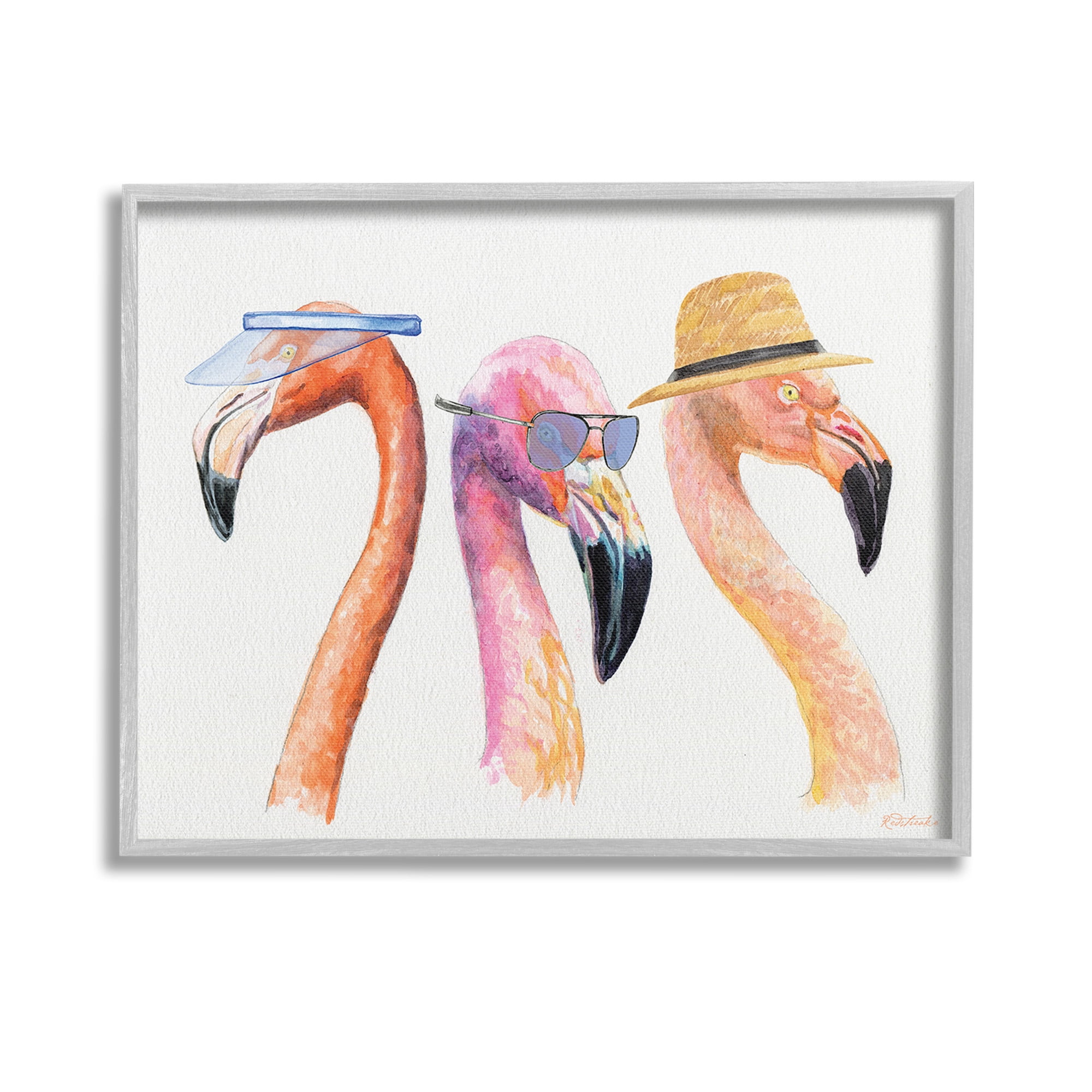 Stupell Industries Summer Flamingo Fashion Animals & Insects Painting Gray Framed Art Print Wall Art, 14 x 11