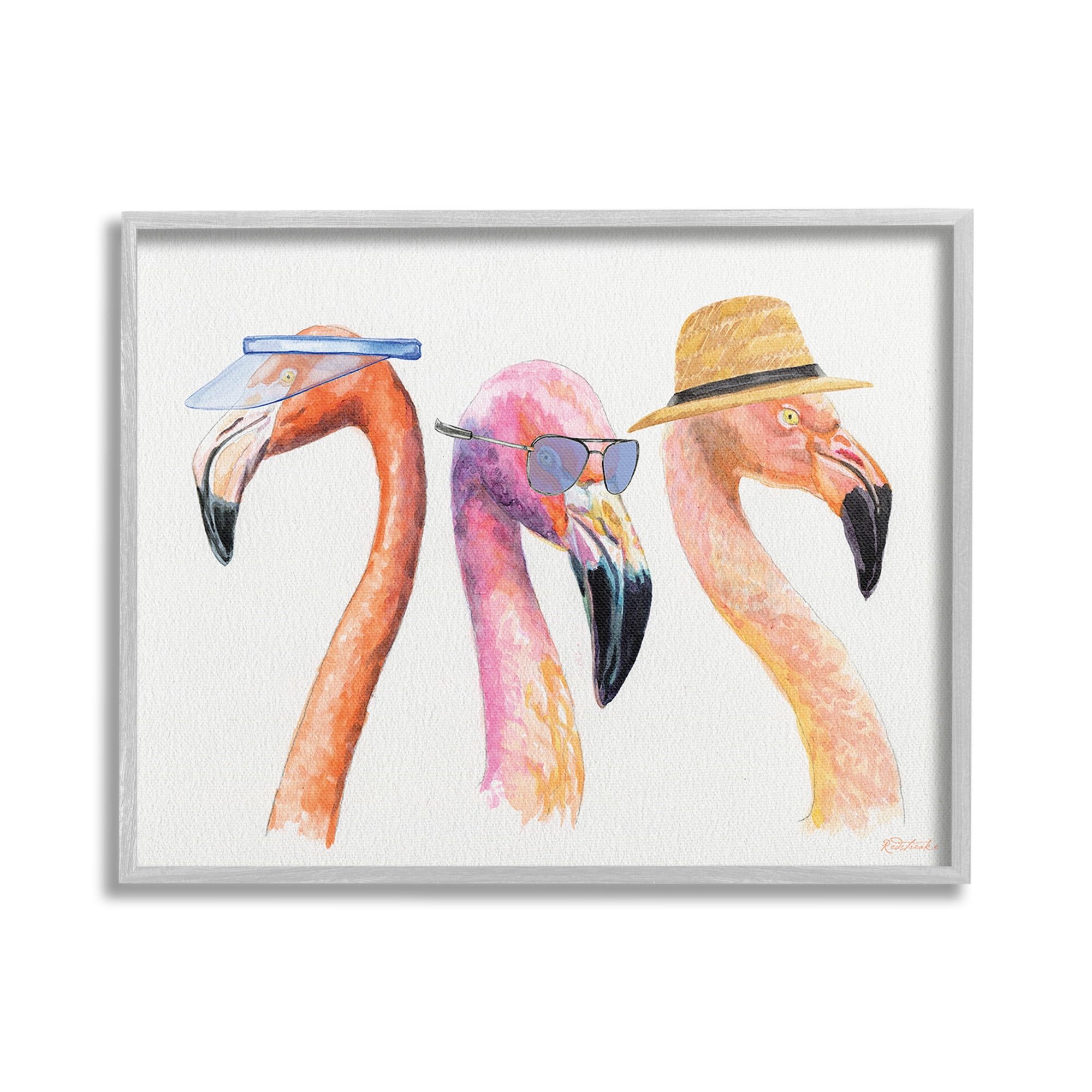 Stupell Industries Summer Flamingo Fashion Animals & Insects Painting Gray Framed Art Print Wall Art, 20 x 16