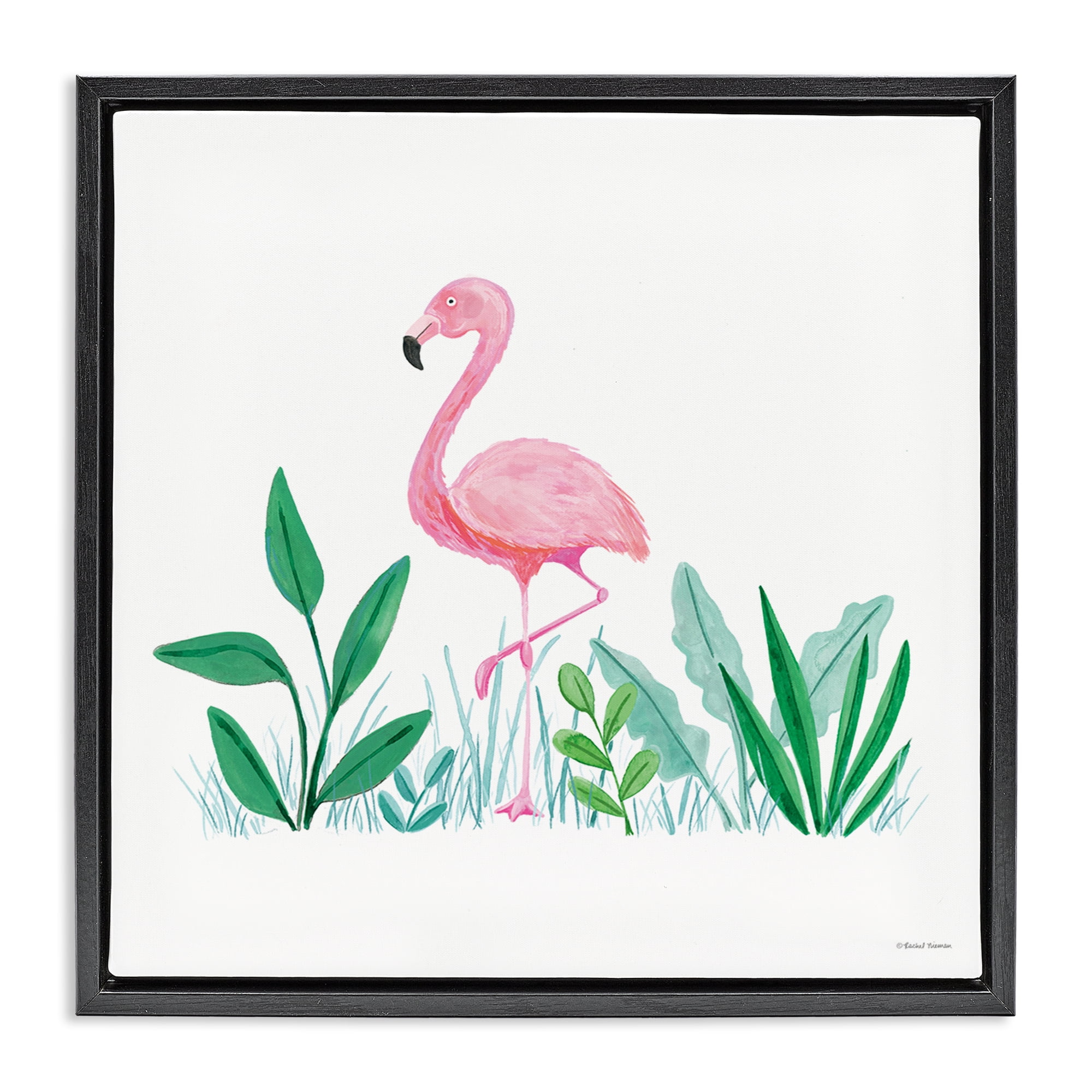 Stupell Industries Summer Flamingo & Fronds Animals Painting Black Floater Framed Canvas Art Print Wall Art, 25 x 25