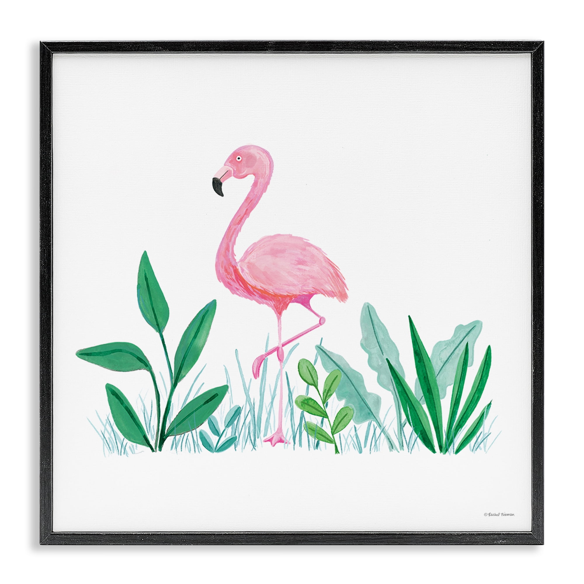 Stupell Industries Summer Flamingo & Fronds Animals Painting Black Framed Art Print Wall Art, 17 x 17