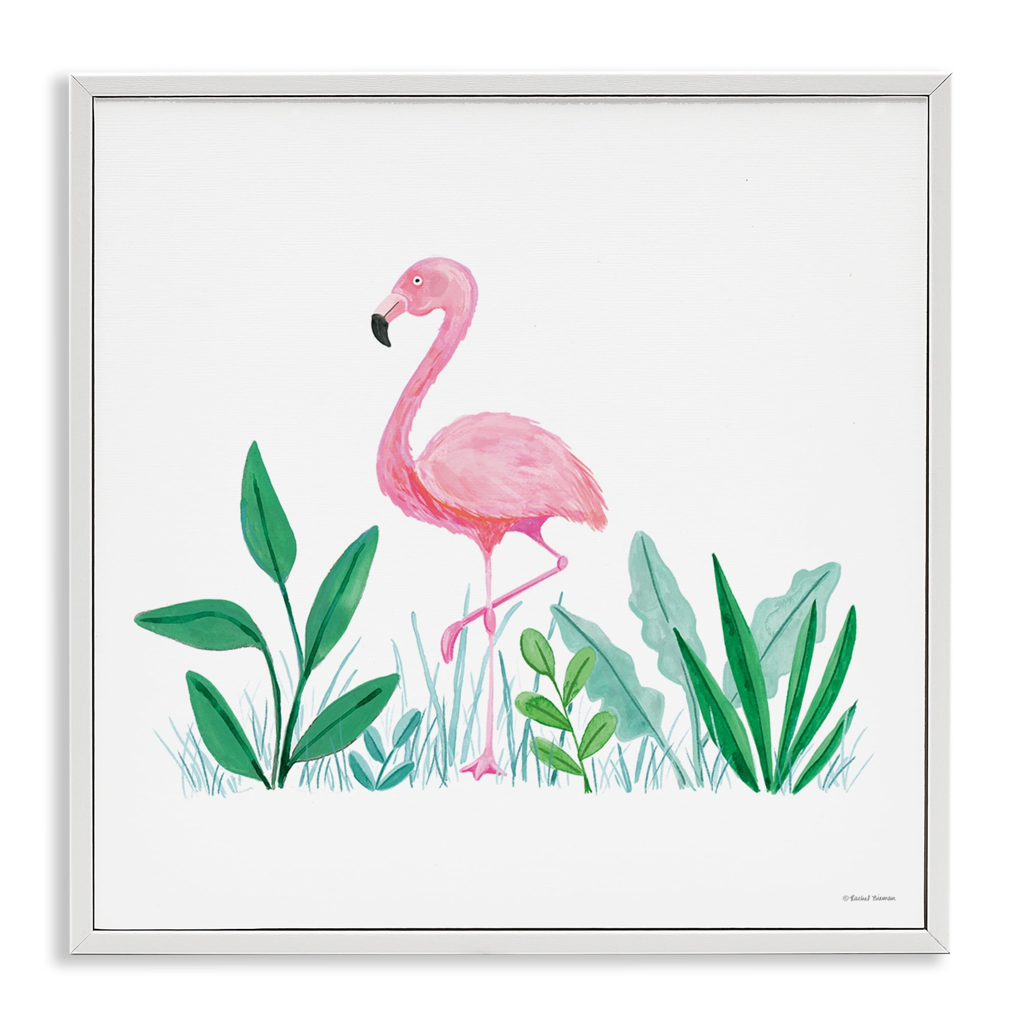 Stupell Industries Summer Flamingo & Fronds Animals Painting White Framed Art Print Wall Art, 24 x 24