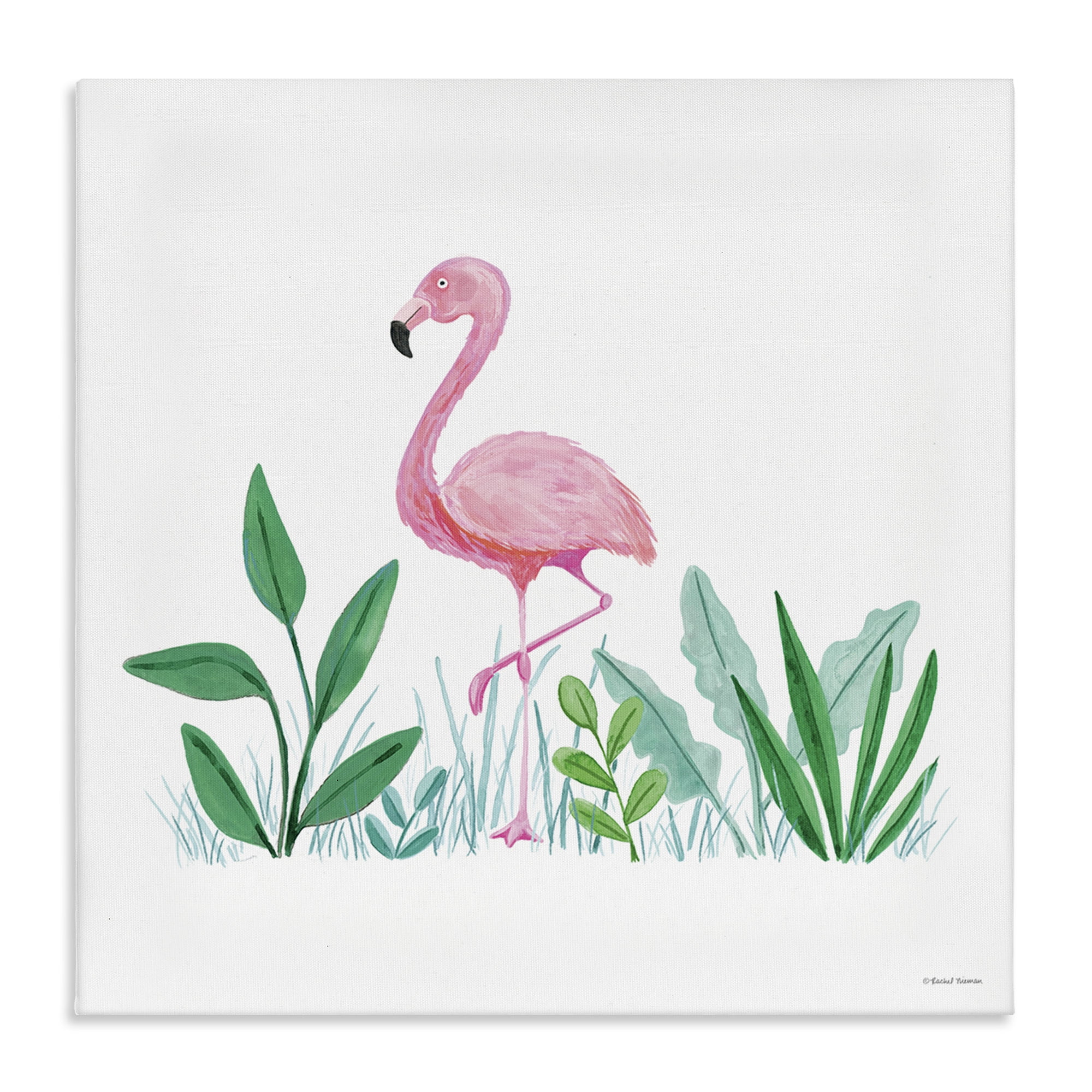 Stupell Industries Summer Flamingo & Fronds Animals Painting Wrapped Canvas Art Print Wall Art, 24 x 24