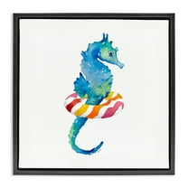 Stupell Industries Summer Float Seahorse Novelty Painting Black Floater Framed Canvas Art Print Wall Art, 18 x 18