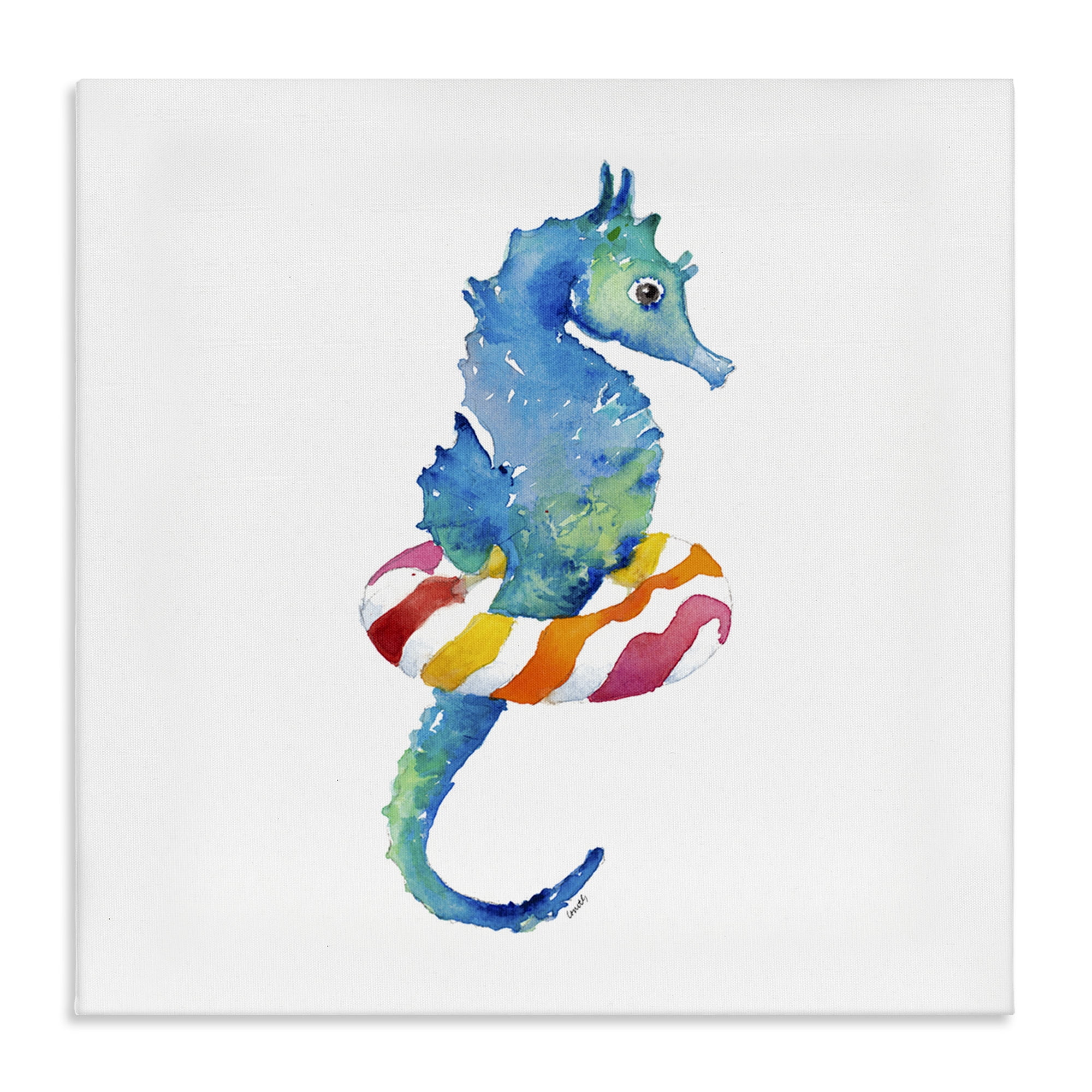 Stupell Industries Summer Float Seahorse Novelty Painting Gallery Wrapped Canvas Art Print Wall Art, 17 x 17