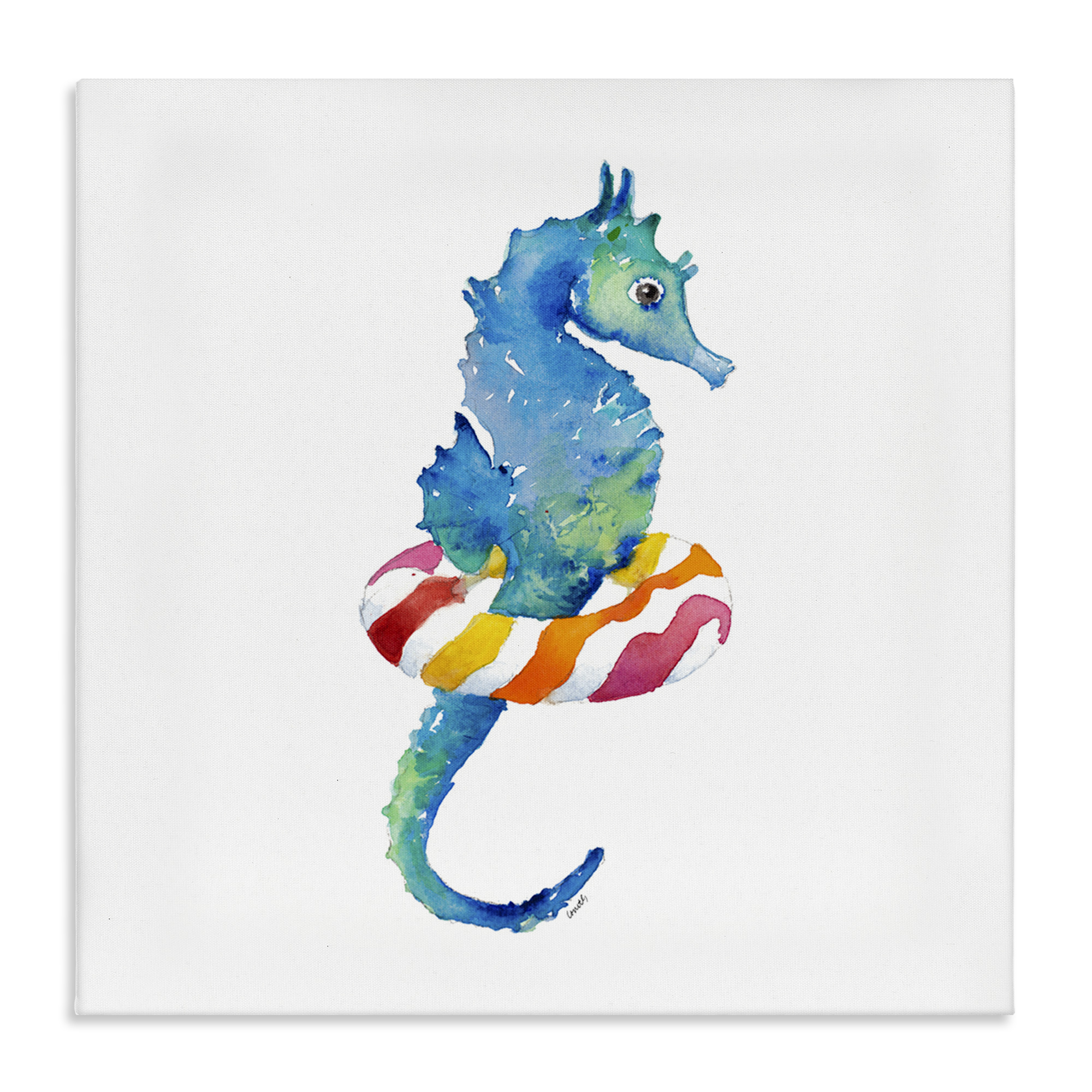 Stupell Industries Summer Float Seahorse Novelty Painting Gallery Wrapped Canvas Art Print Wall Art, 24 x 24
