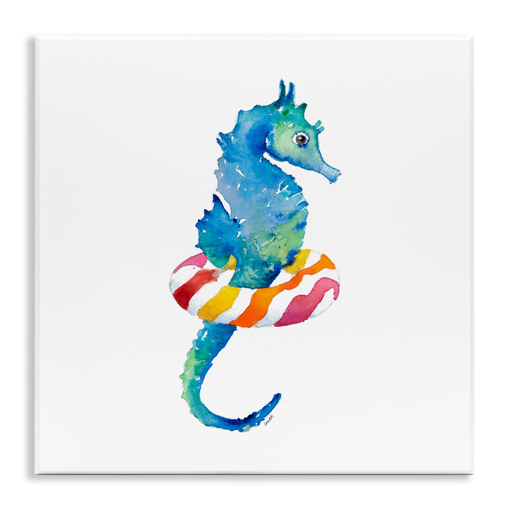 Stupell Industries Summer Float Seahorse Novelty Painting Unframed Art Print Wall Art, 12 x 12