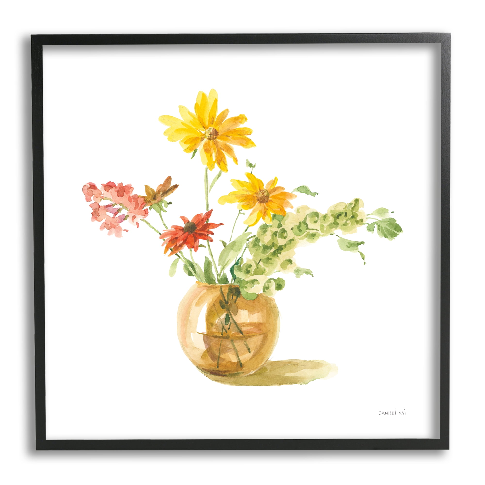 Stupell Industries Summer Floral Vase Botanical & Floral Painting Black Framed Art Print Wall Art, 12 x 12