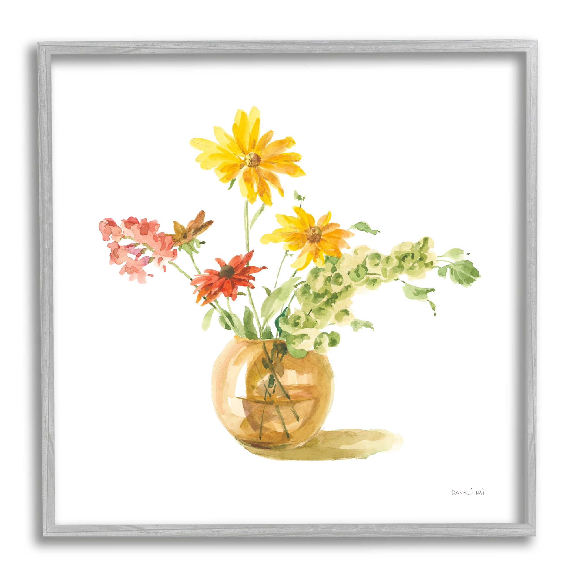 Stupell Industries Summer Floral Vase Botanical & Floral Painting Gray Framed Art Print Wall Art, 12 x 12