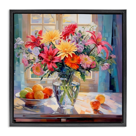 Stupell Industries Eclectic Summer Flowers & Fruit Black Floating Frame Canvas Art, 18 x 18, by Creative Studio