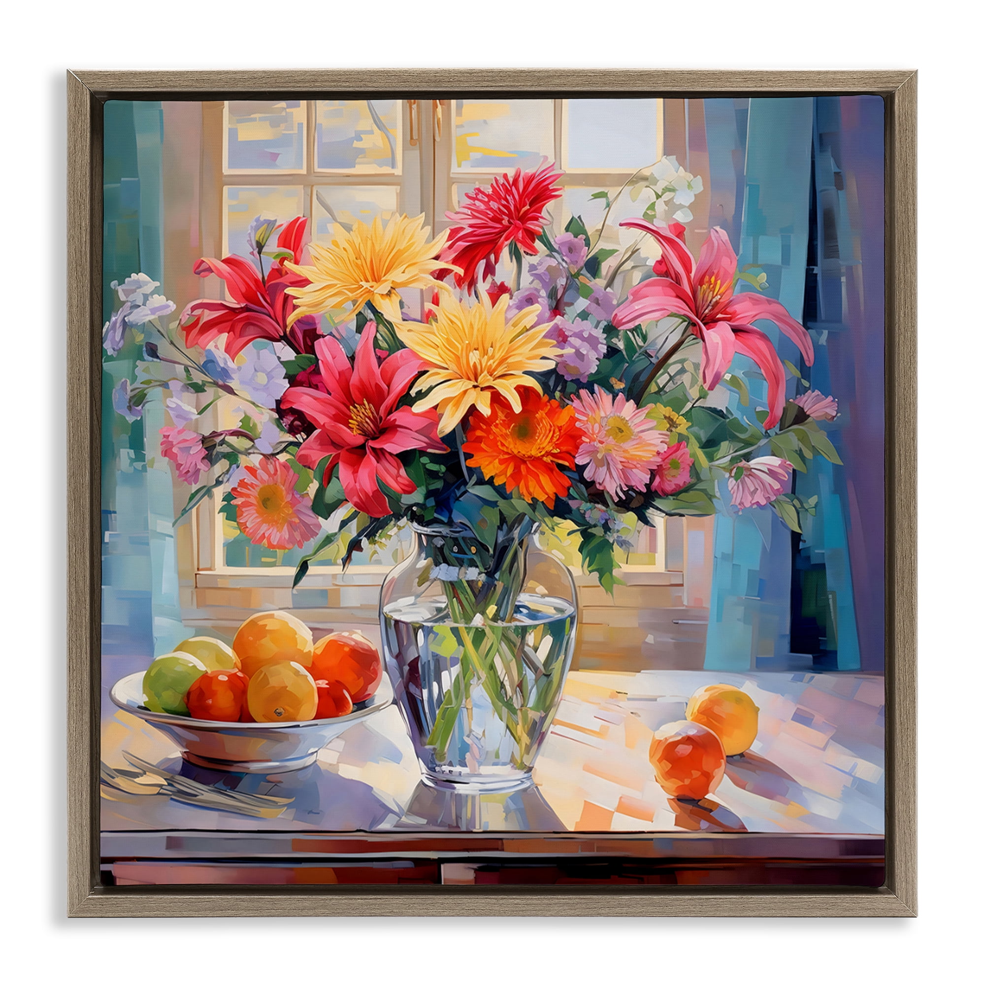 Stupell Industries Summer Flowers & Fruit Brown Framed Floater Canvas Wall Art, design by Creative Studio