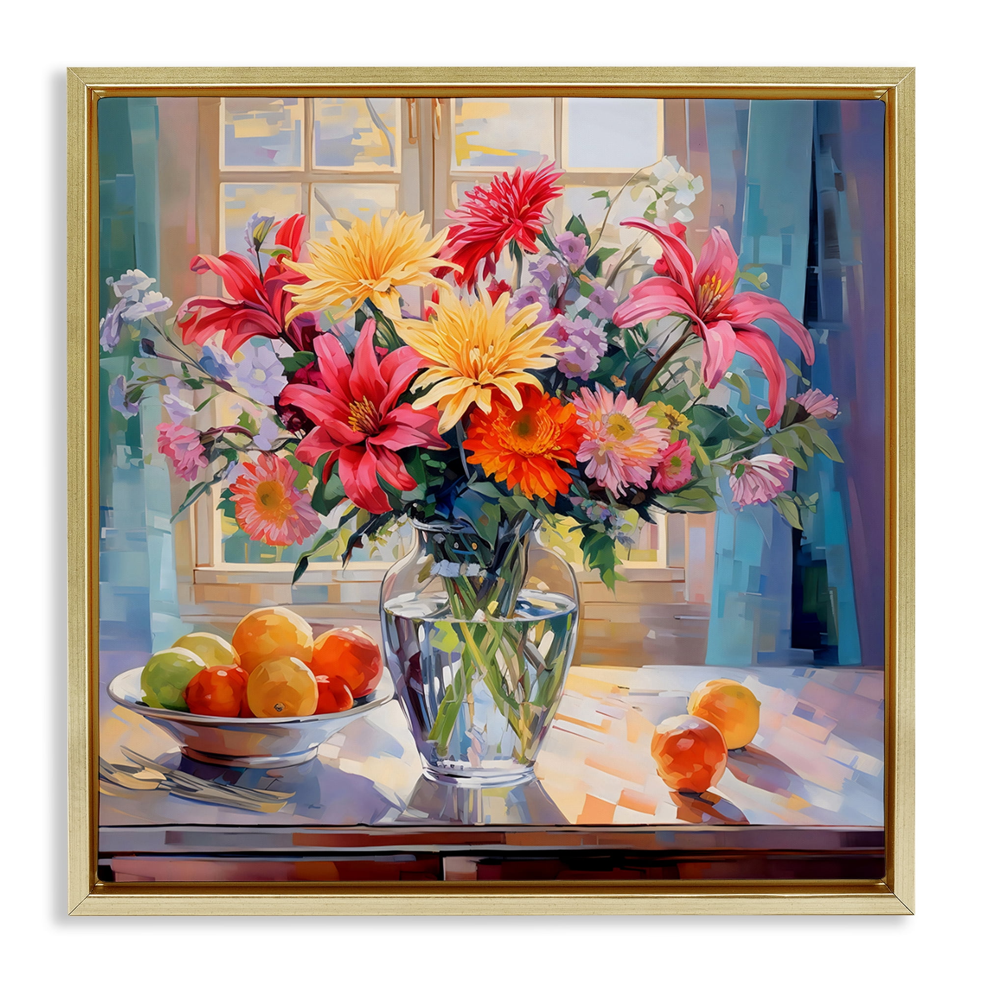 Stupell Industries Summer Flowers & Fruit Gold Framed Floater Canvas Wall Art, design by Creative Studio
