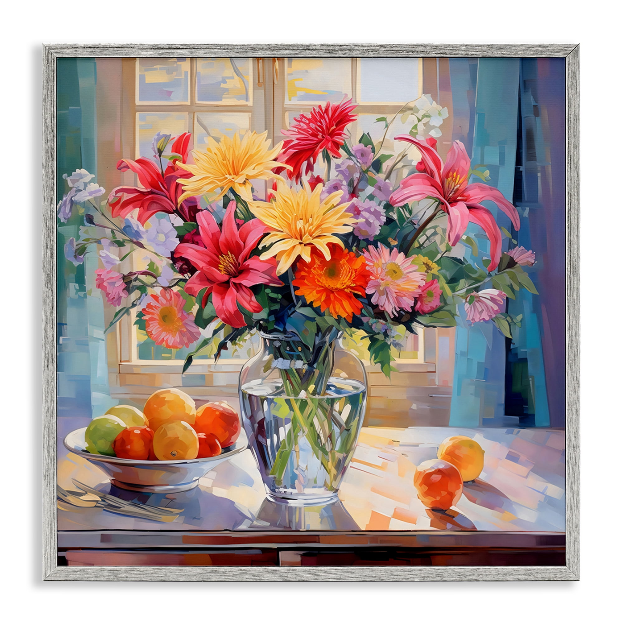 Stupell Industries Summer Flowers & Fruit Gray Framed Giclee Art, design by Creative Studio