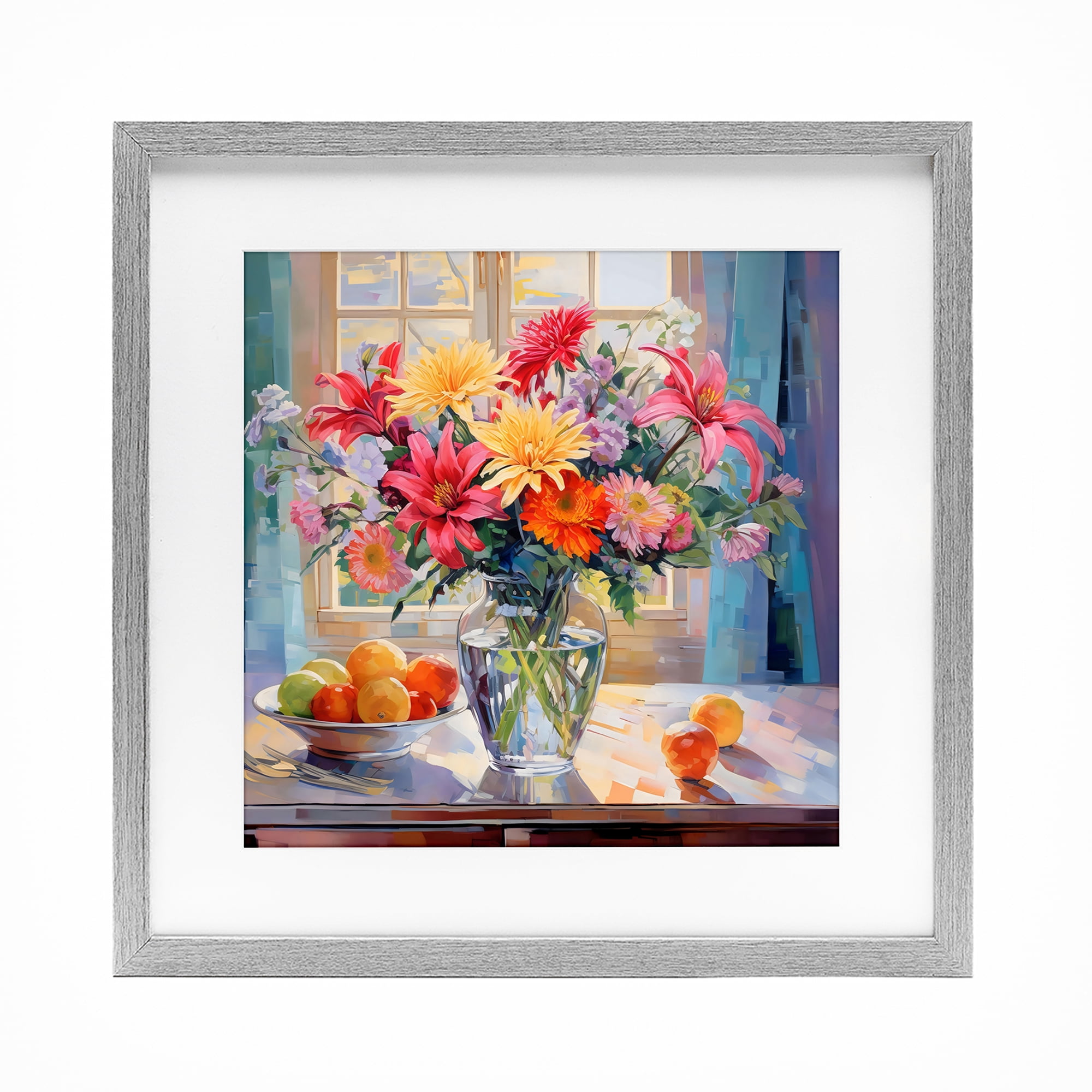 Stupell Industries Summer Flowers & Fruit Gray Framed Print Under Glass, design by Creative Studio