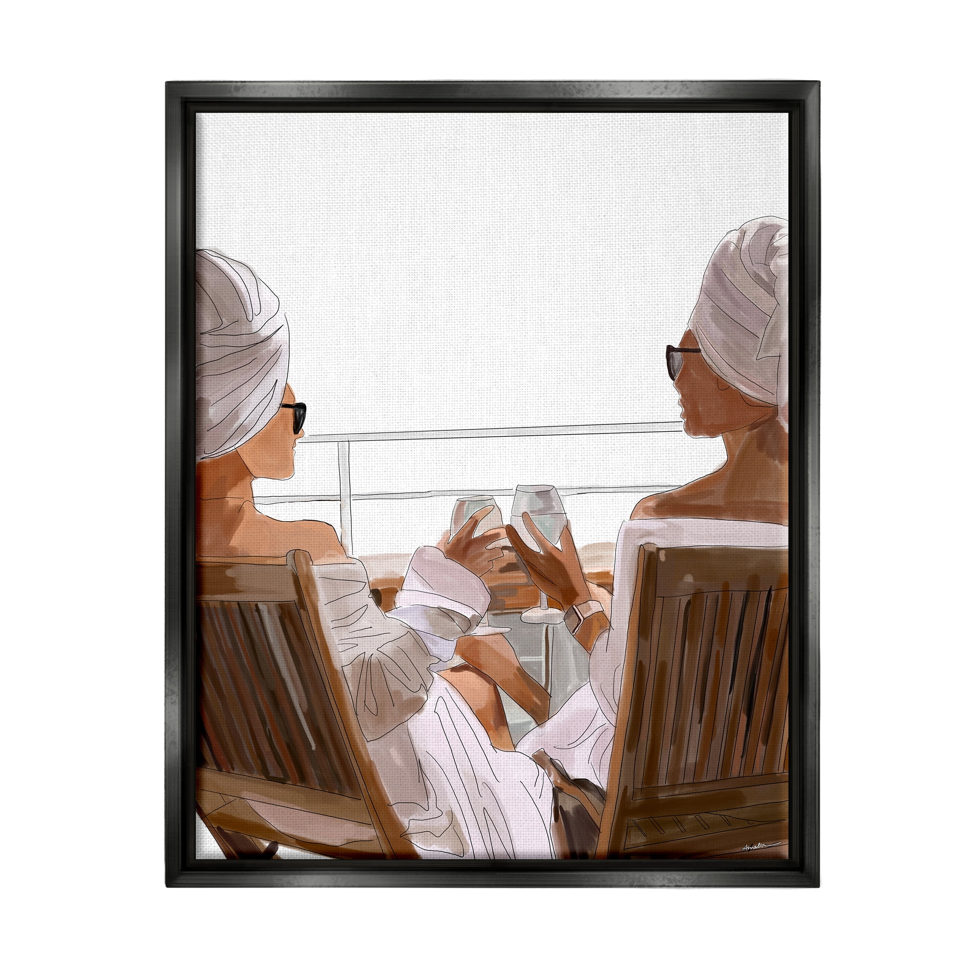 Stupell Industries Summer Friends Relaxing on Beach Coastal Painting Black Floater Framed Art Print Wall Art