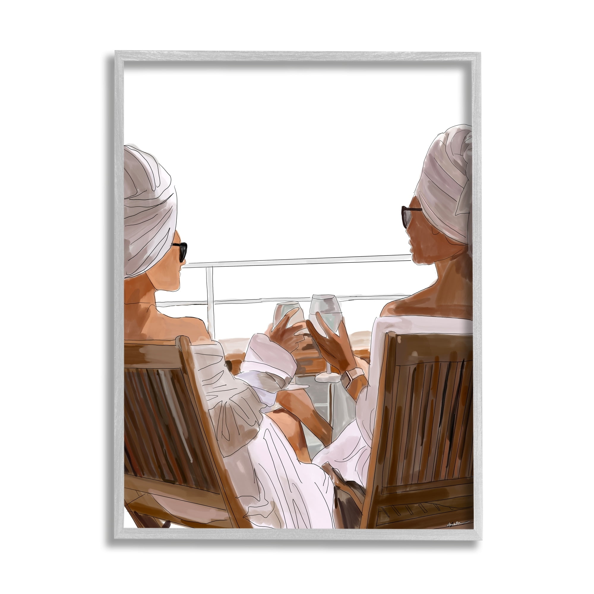 Stupell Industries Summer Friends Relaxing on Beach Coastal Painting Gray Framed Art Print Wall Art